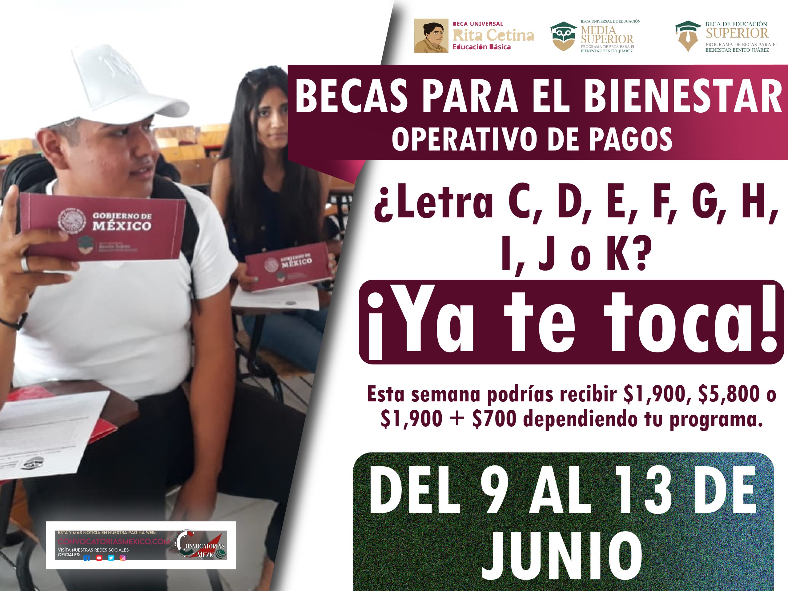 Del 9 al 13 de junio, se entregan las Becas Bienestar según tu apellido. ¡Consulta si ya te toca cobrar!