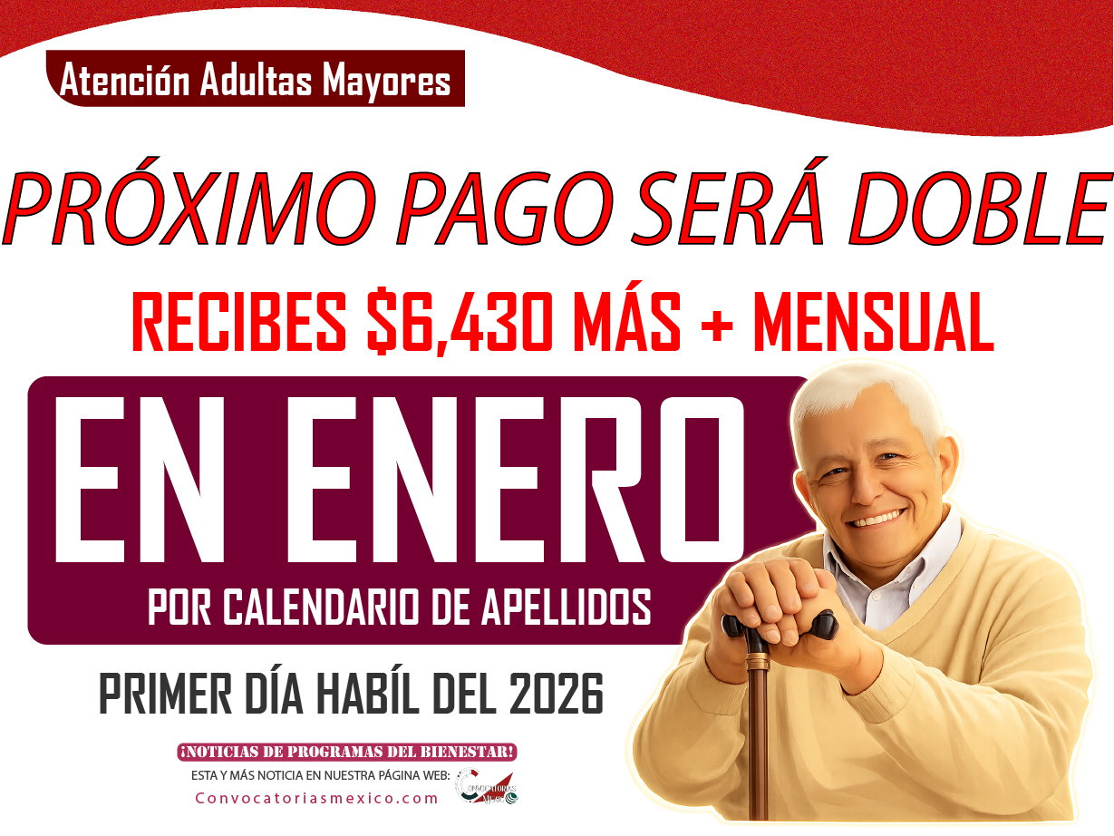 En enero llega pago doble para adultos mayores de la Pensión Bienestar 2026