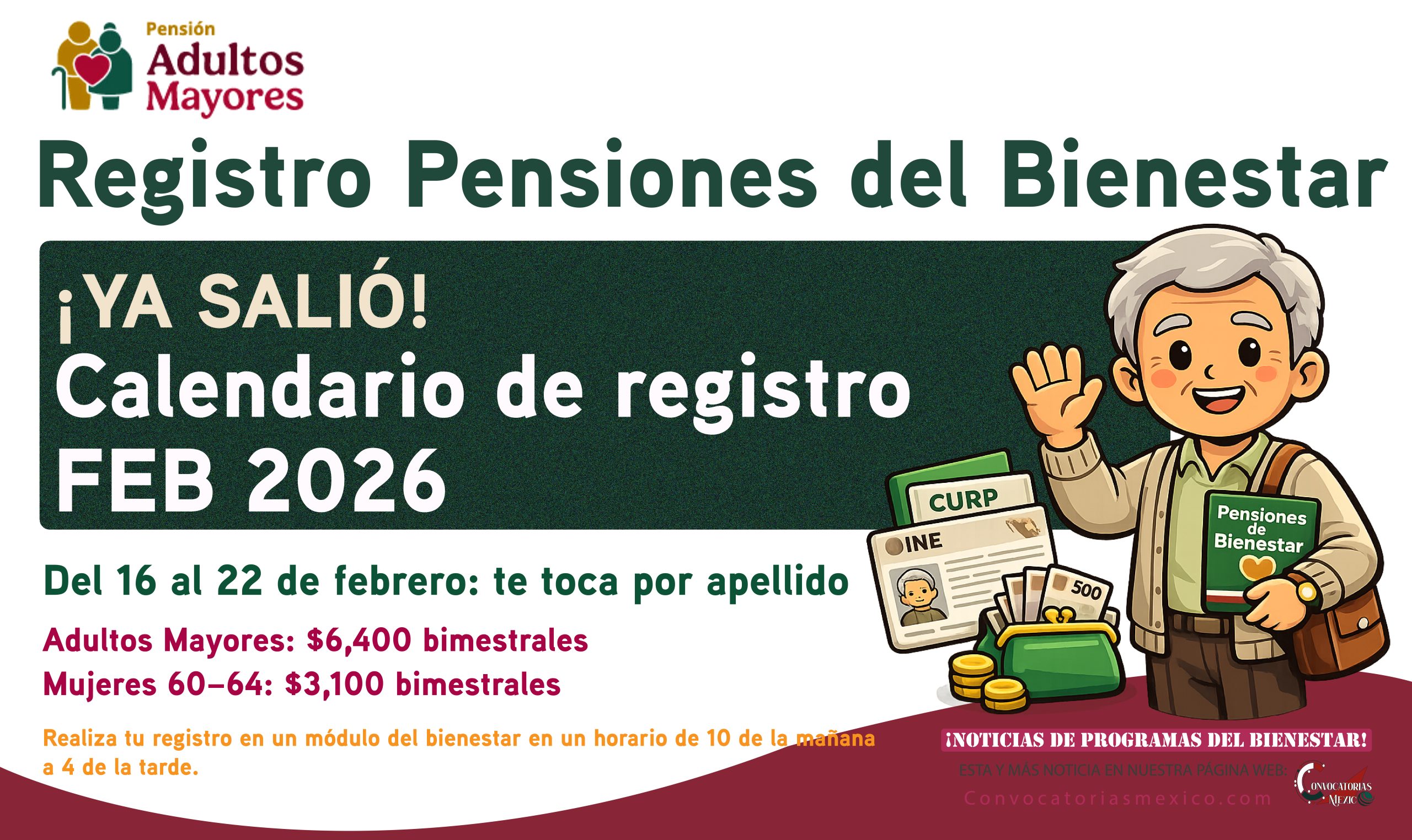 ¡Ya disponible! Calendario de registro para las Pensiones del Bienestar en febrero 2026