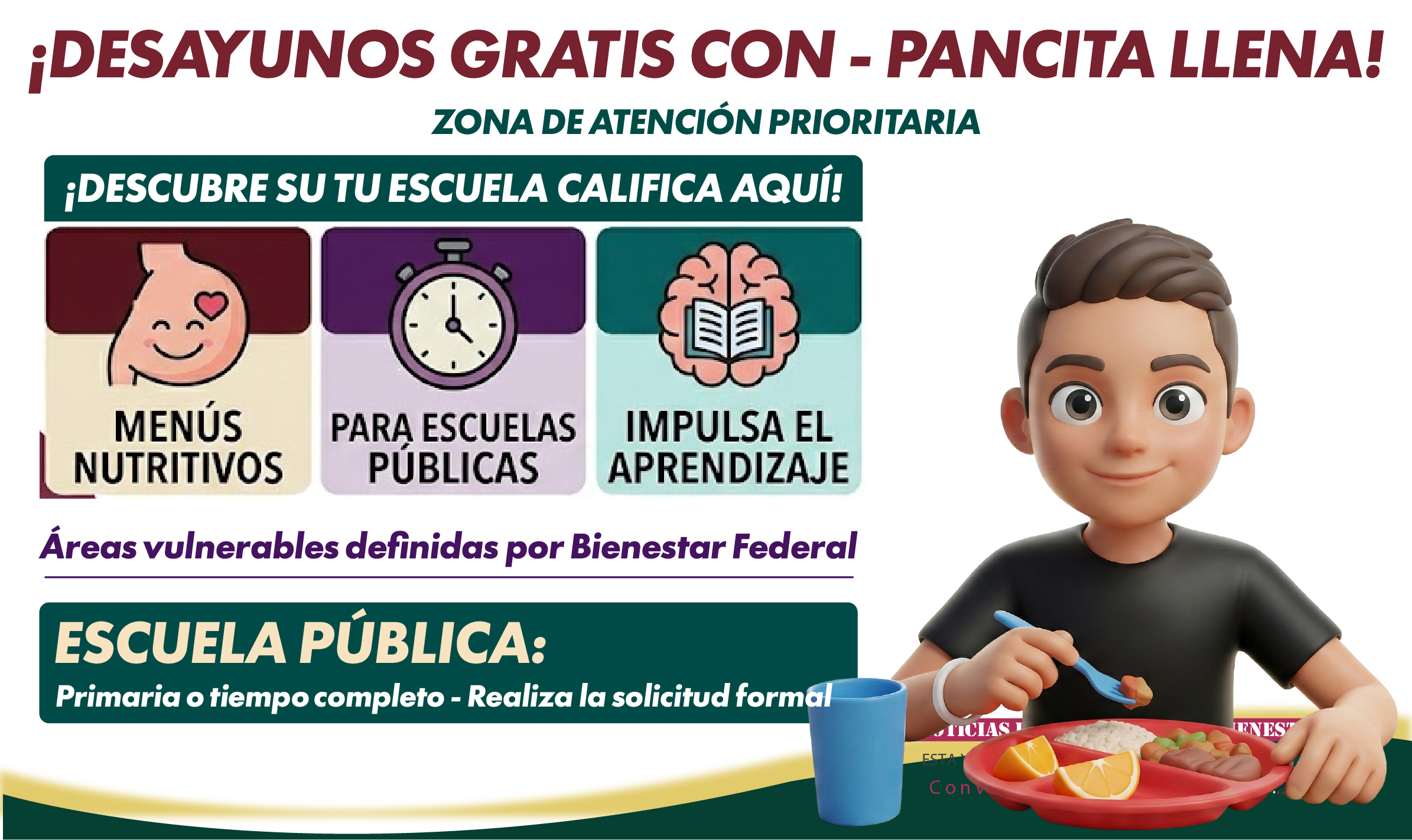 ¡Desayunos gratis con el programa de Pancita Llena! Zona de atención prioritaria