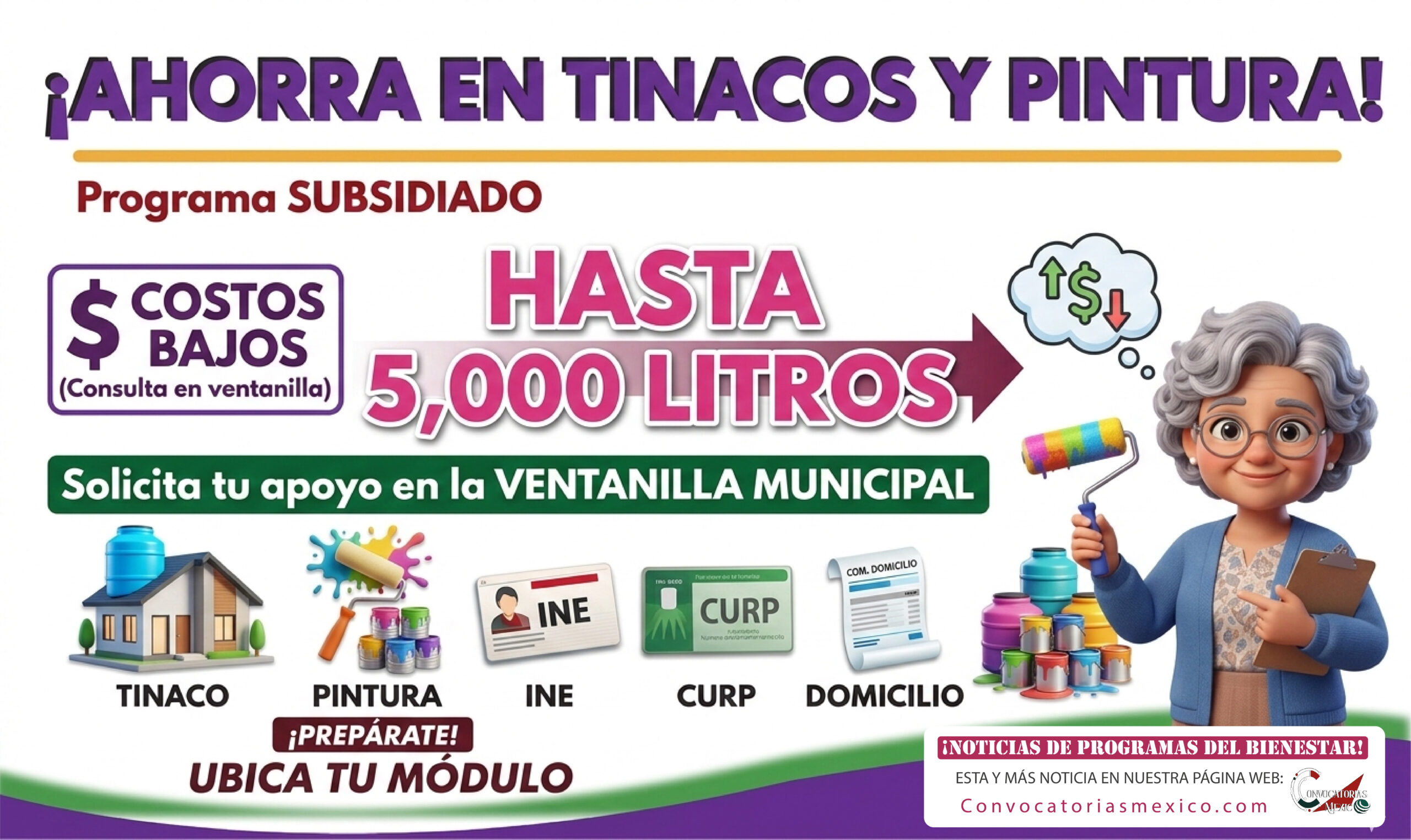 ¡Tinacos y pintura! Solicita tu apoyo en la Ventanilla Municipal Programa SUBSIDIADO