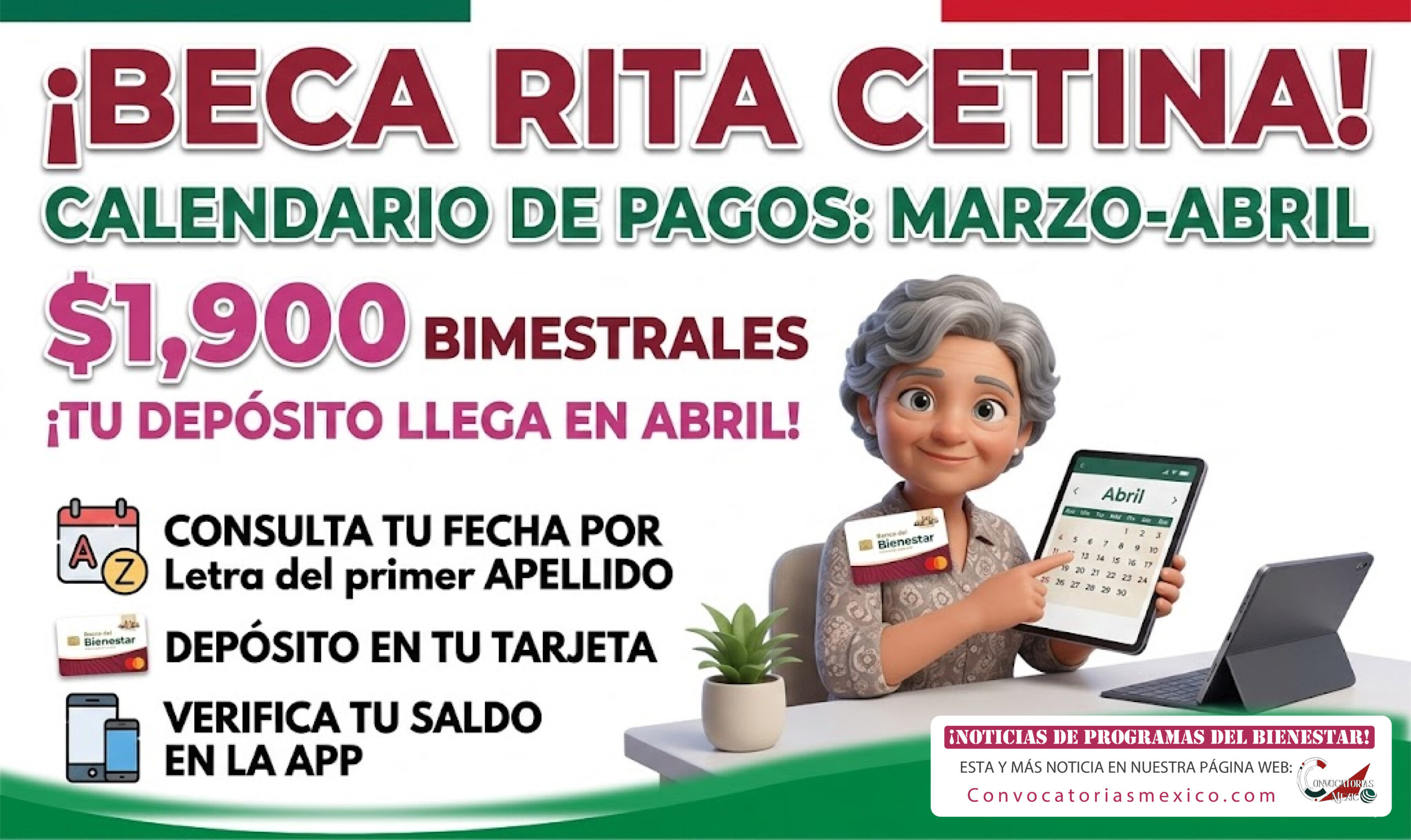 ¡BIMESTRE MARZO - ABRIL! Calendario de pagos de la Beca Rita Cetina Gutiérrez 2026