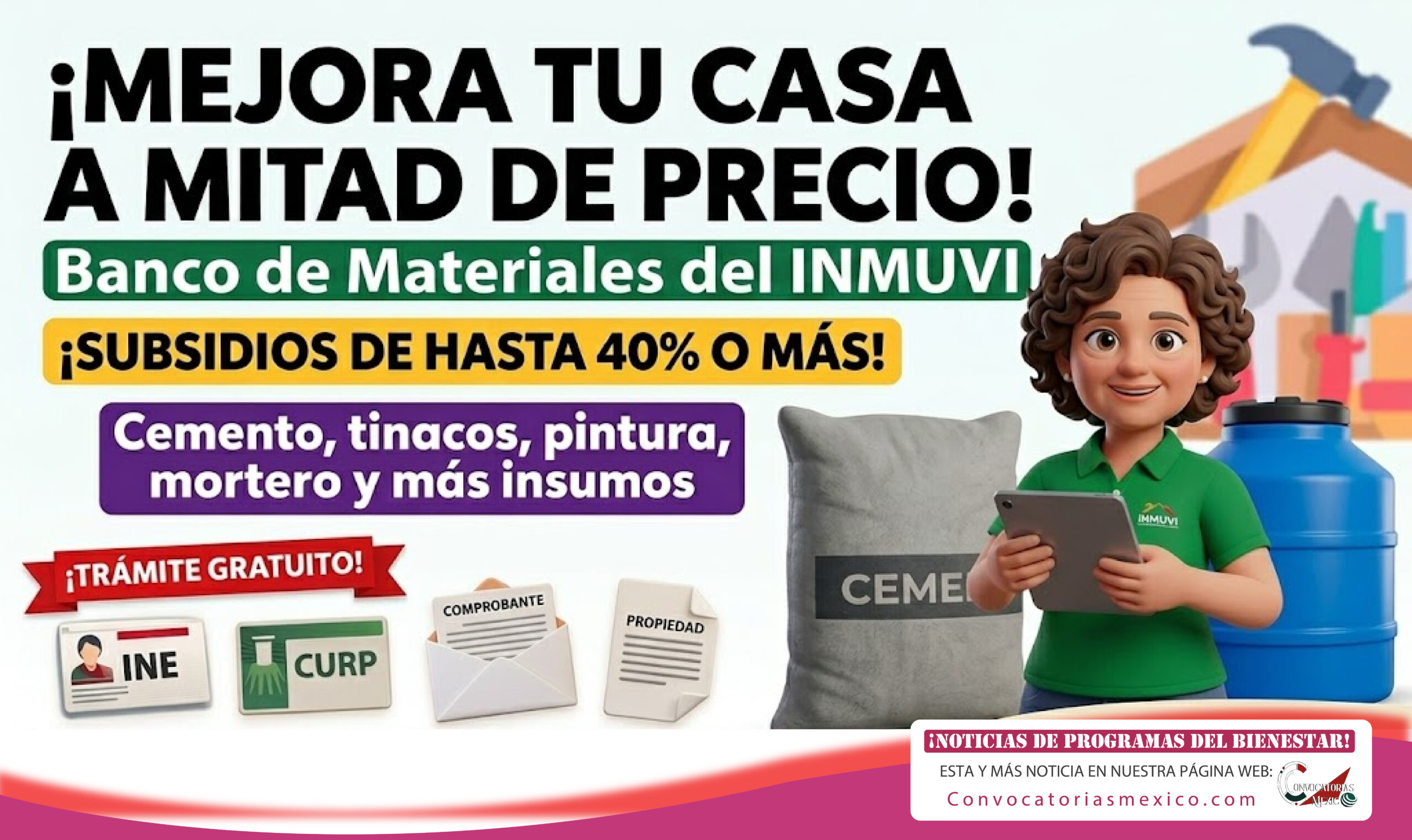 Banco de Materiales del INMUVI: apoyo con subsidio para mejorar vivienda