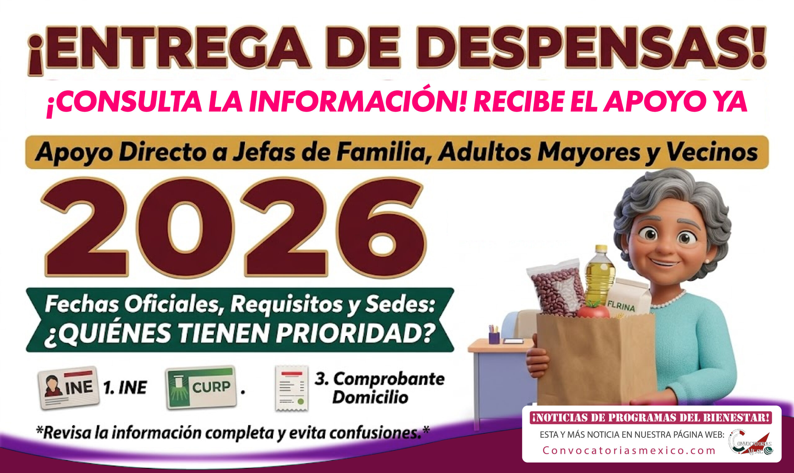 ¡Entrega de despensas! Apoyo directo a Jefas de Familia, Adultos Mayores y Vecinos 2026