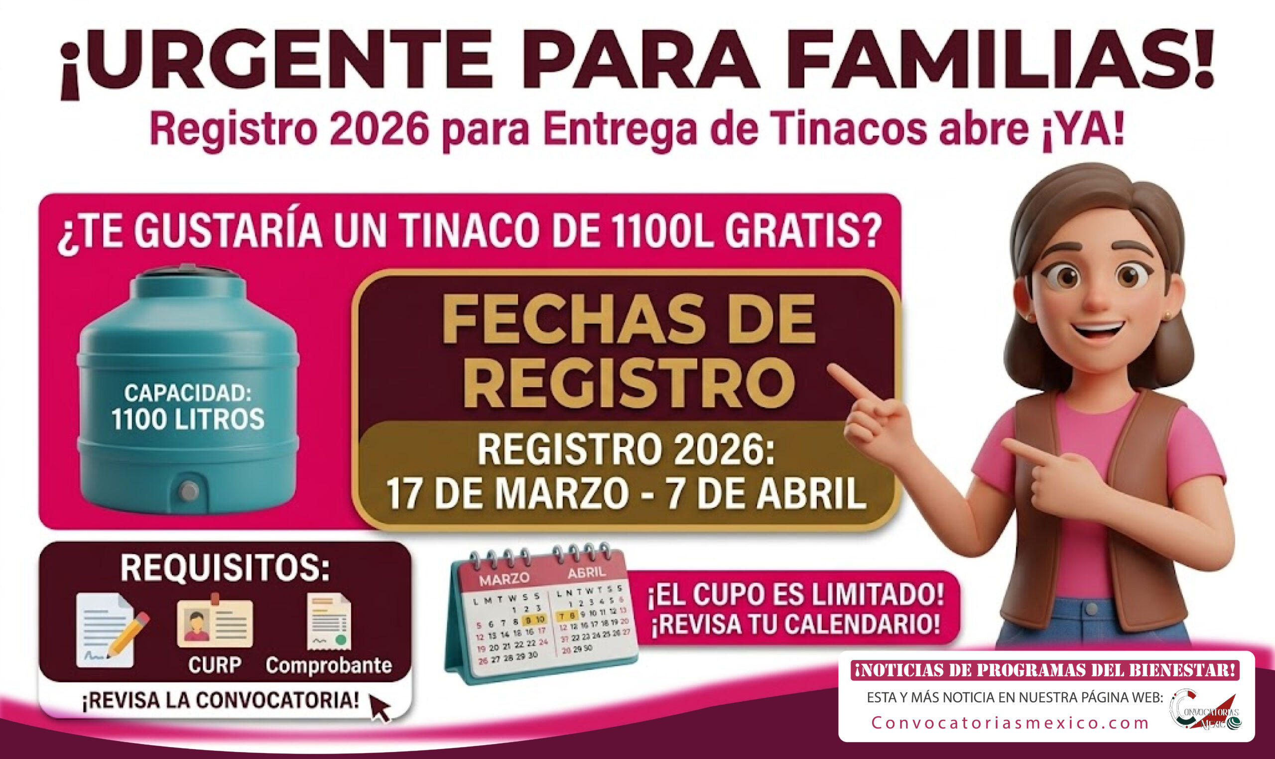 ¡Urgente para familias! Registro para Entrega de Tinacos 2026 disponible ¡YA!
