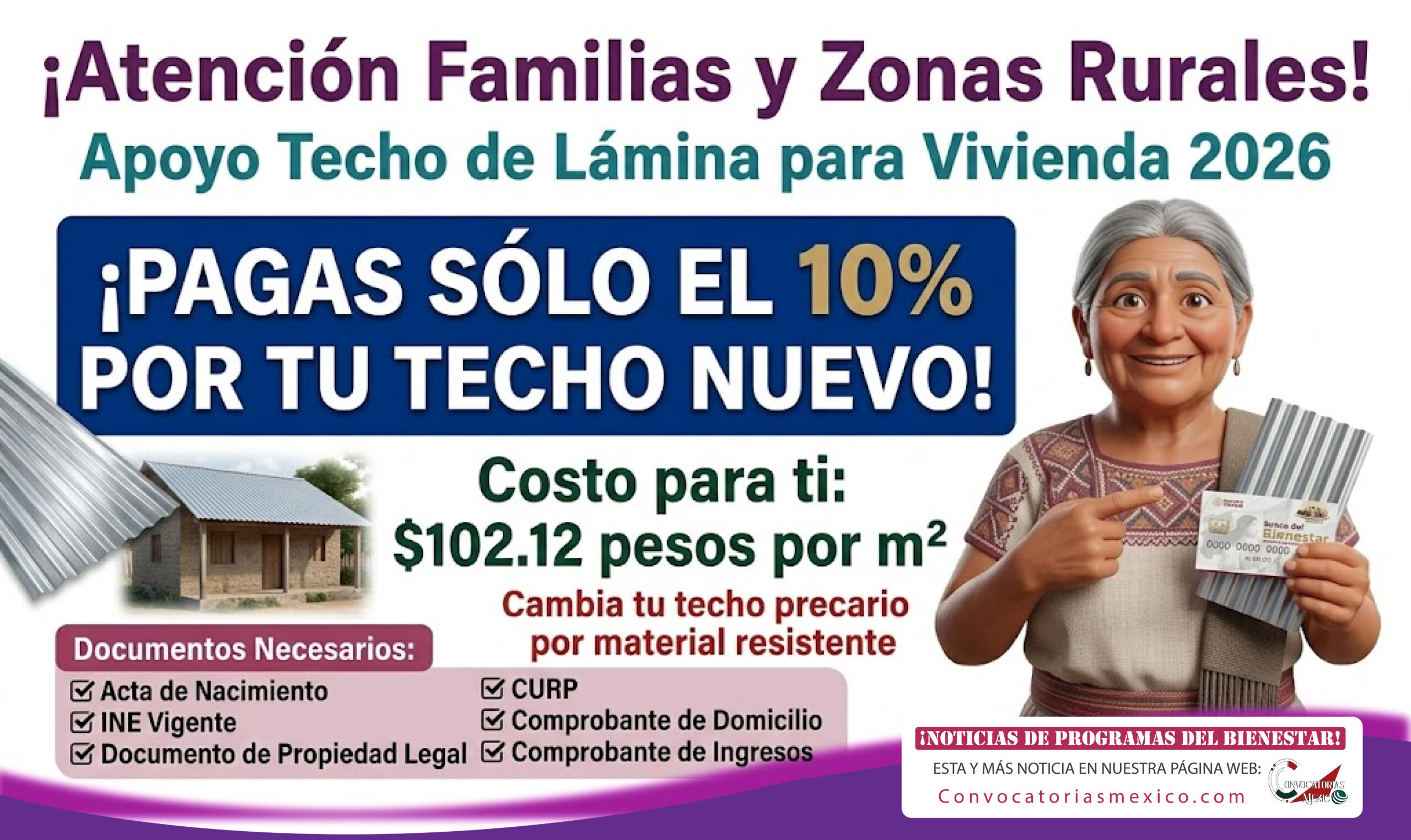 ¡Atención familias y zonas rurales! Apoyo techo de lámina para vivienda 2026