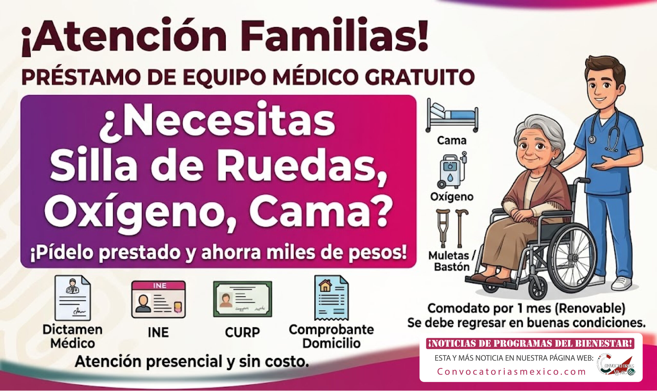 ¿Necesitas silla de ruedas, oxígeno, cama? Pidelo prestado y ahorra miles de pesos