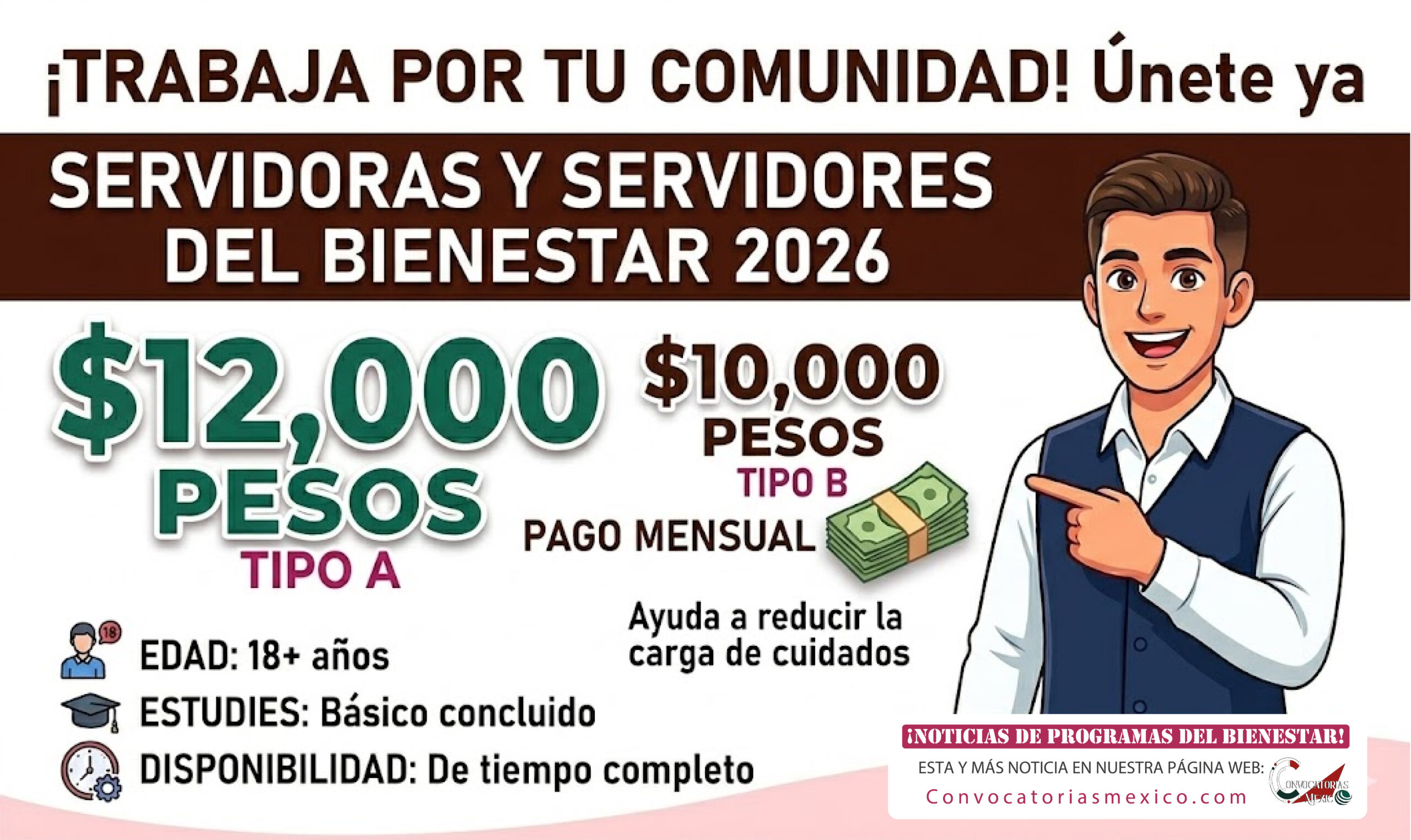 Servidoras y Servidores del Bienestar 2026: apoyo para personas mayores de edad que participen en trabajo comunitario