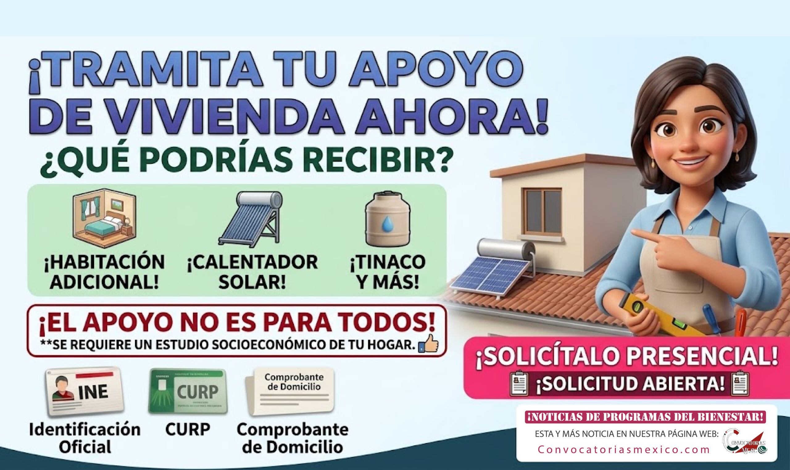 Trámita tu apoyo de vivienda ahora: Habitación, calentador solar, tinaco y más en 2026