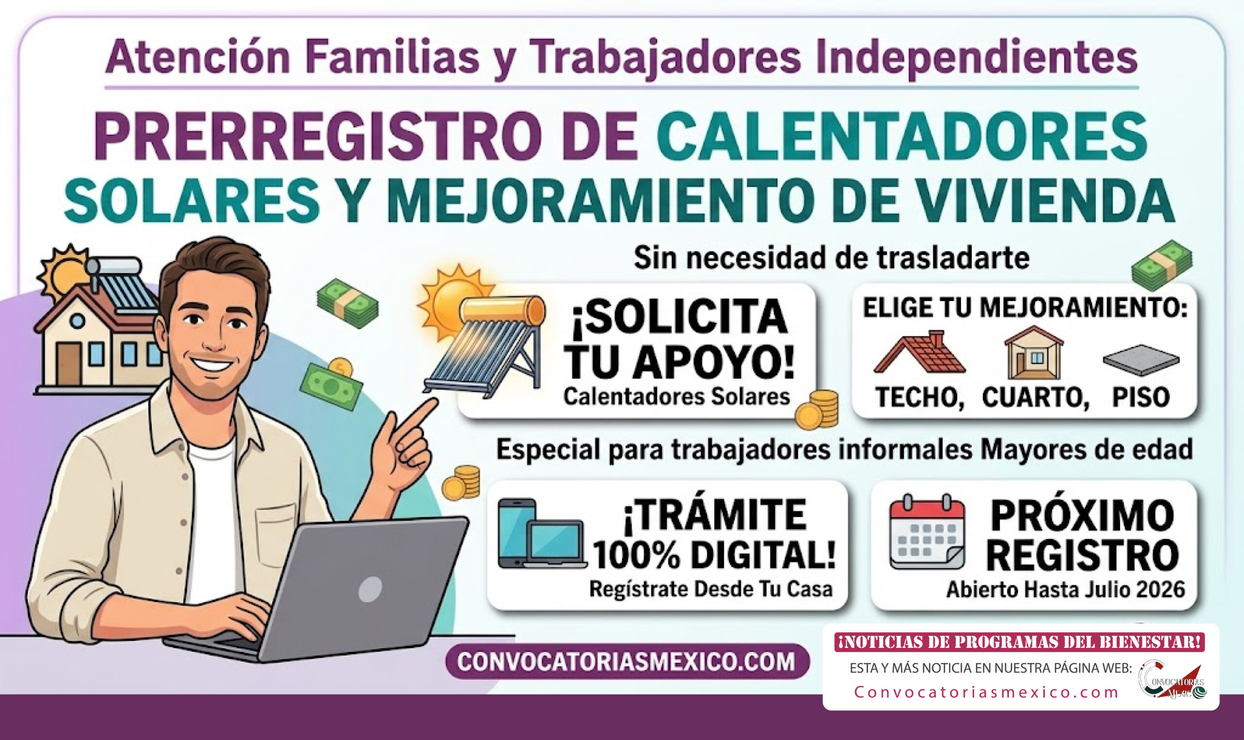 Apoyo de calentadores solares dentro del prerregistro estatal de vivienda y mejoramiento