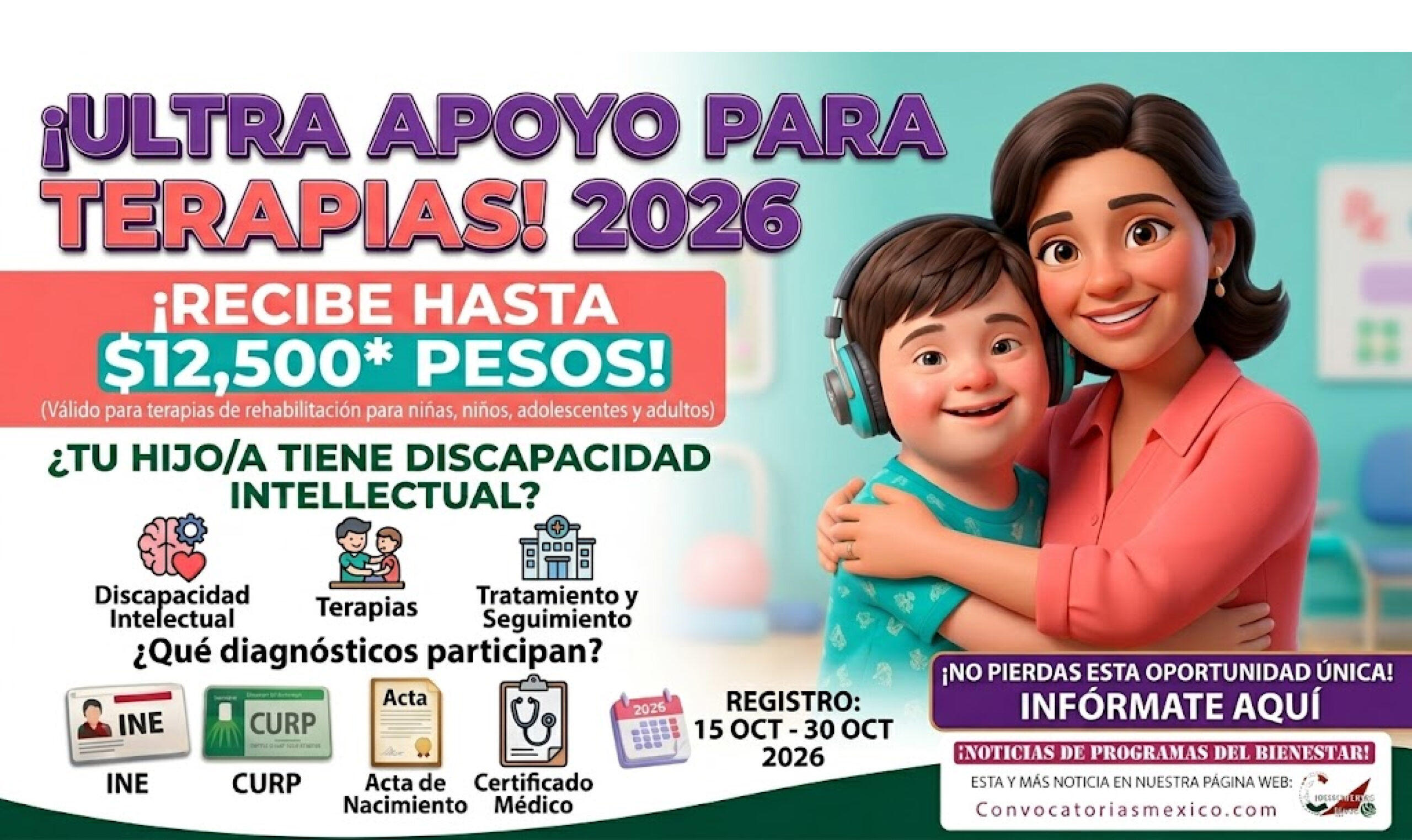 Becaterapias 2026 para niñas, niños, adolescentes y adultos con discapacidad intelectual