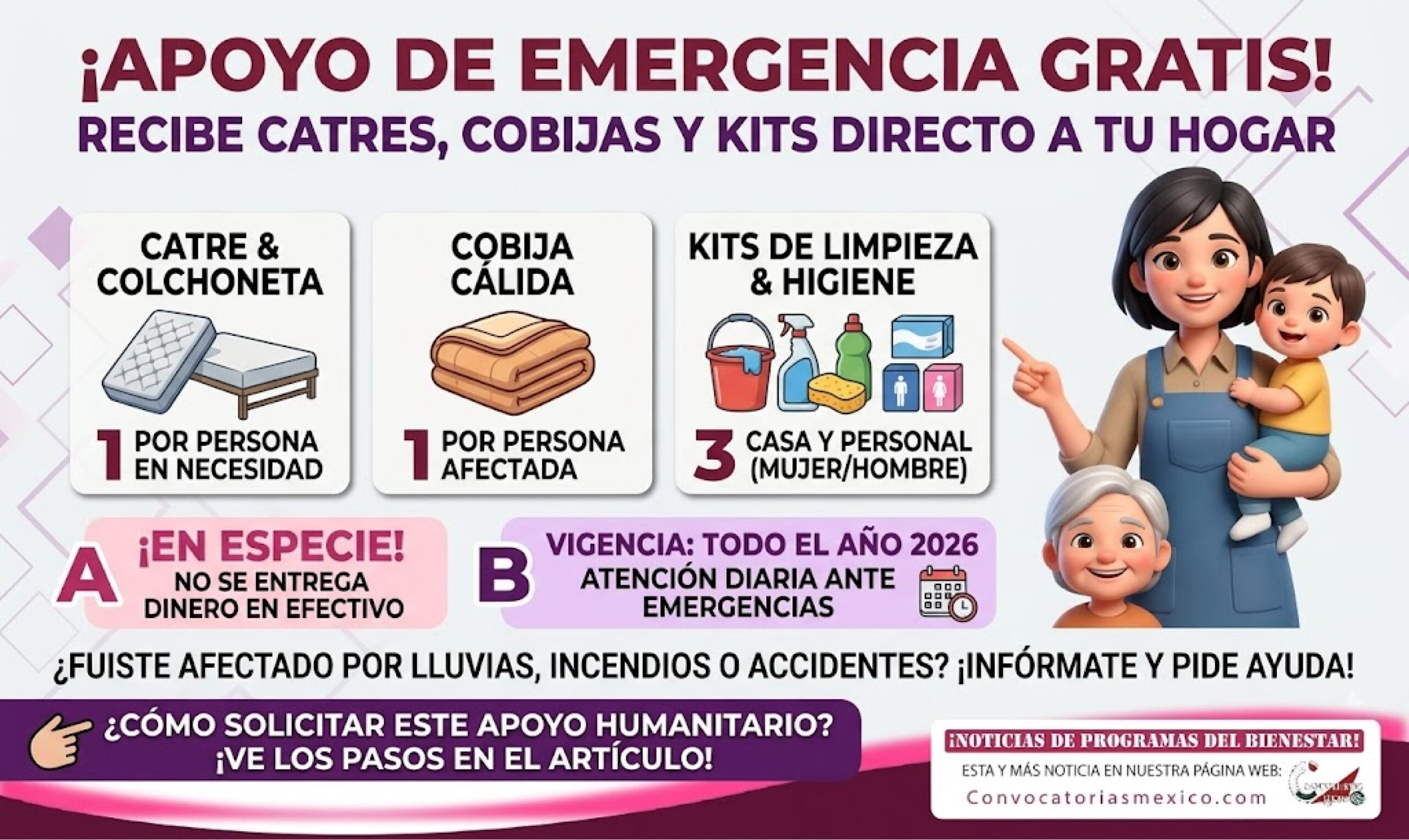 Suministros Humanitarios a Municipios 2026: catres, kits de limpieza, higiene, colchonetas y cobijas