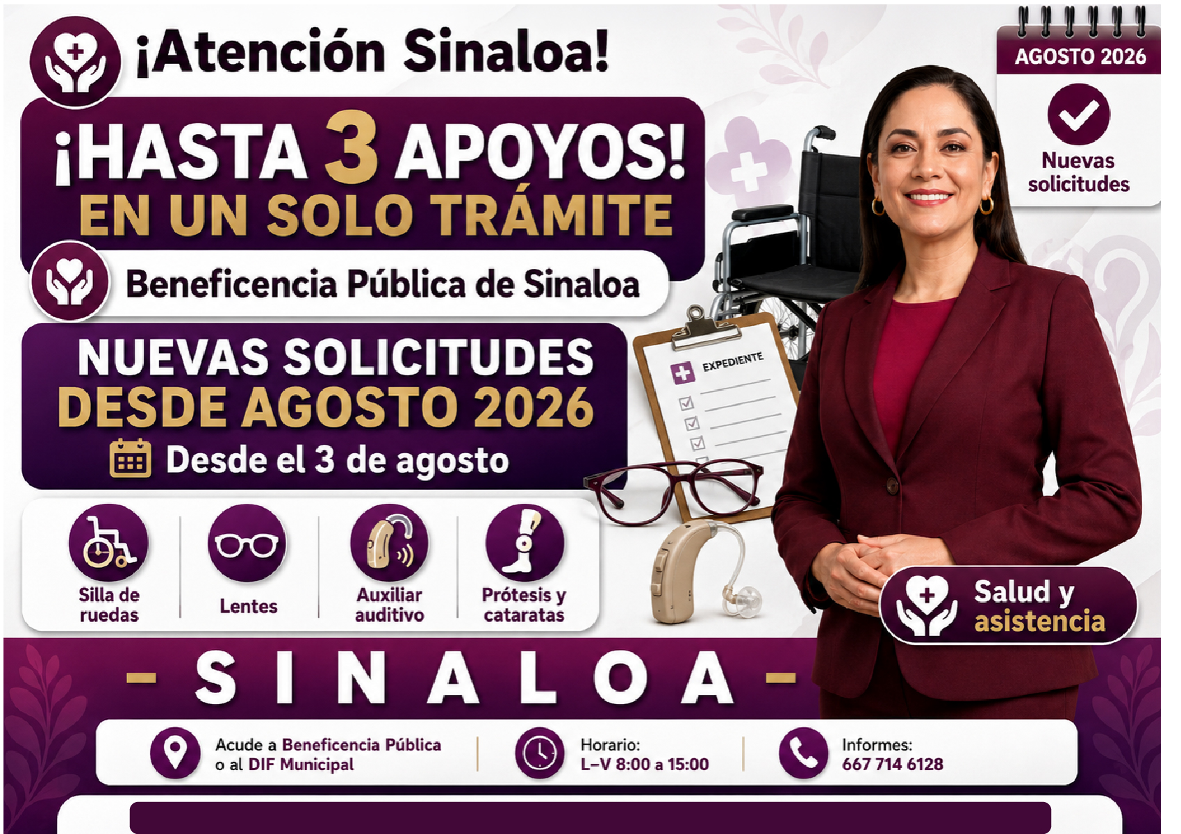 ¡Hasta 3 apoyos en un solo trámite! Beneficencia Pública de Sinaloa abre nuevas solicitudes desde agosto de 2026