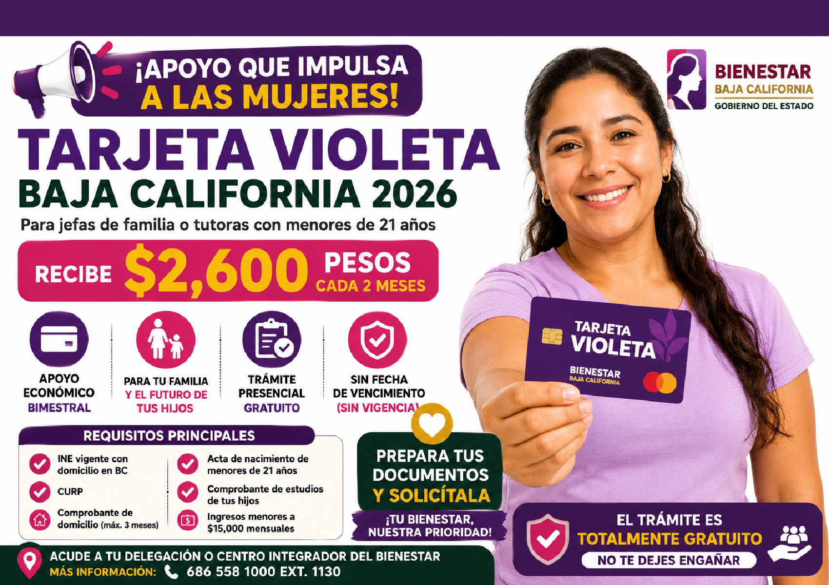 Tarjeta Violeta Baja California 2026: apoyo de $2,600 bimestrales, requisitos y cómo solicitarla