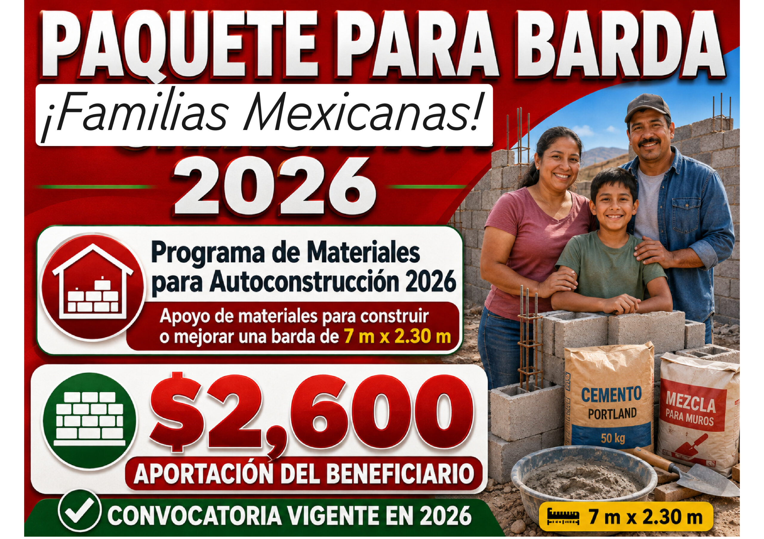 Paquete para barda en 2026: cómo solicitar materiales con una aportación de $2,600
