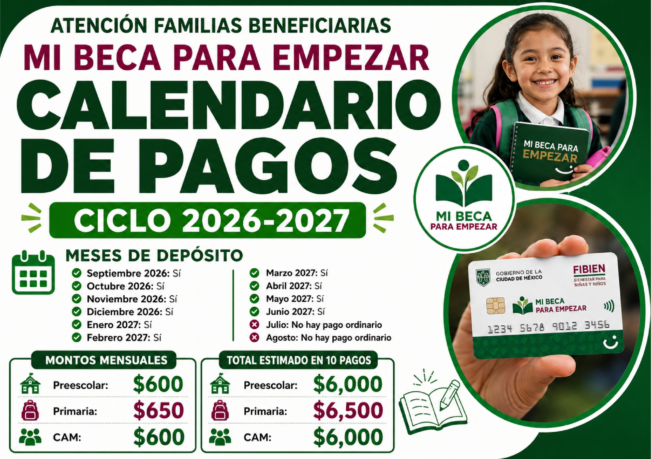 Calendario de pagos de Mi Beca para Empezar 2026-2027: meses de depósito, montos y cuánto recibirán al año