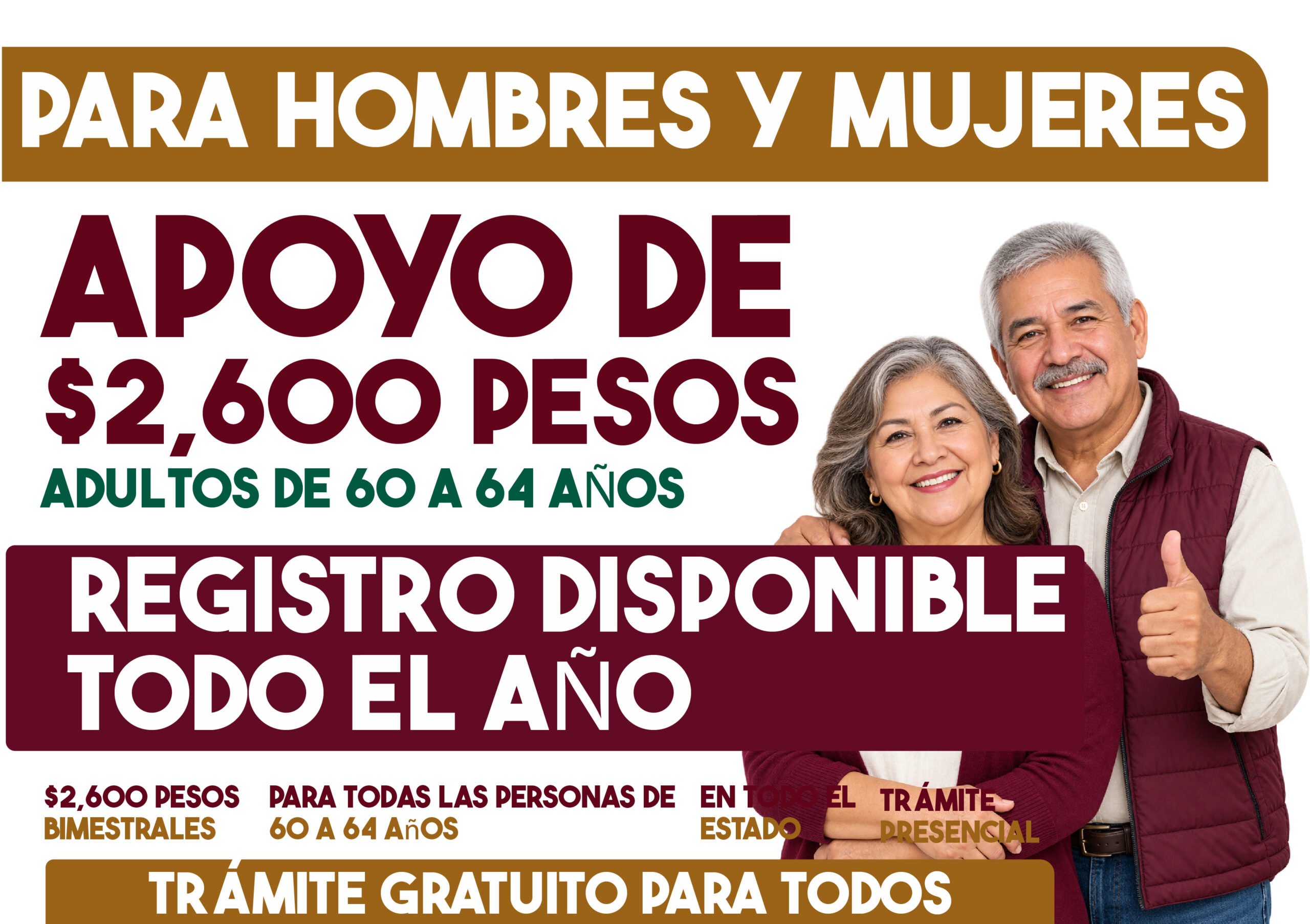 Apoyo de $2,600 para adultos de 60 a 64 años: registro disponible todo el año