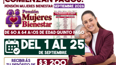 Pensión Mujeres Bienestar: comienzan pagos de $3,100 en septiembre 2026; calendario completo por apellido