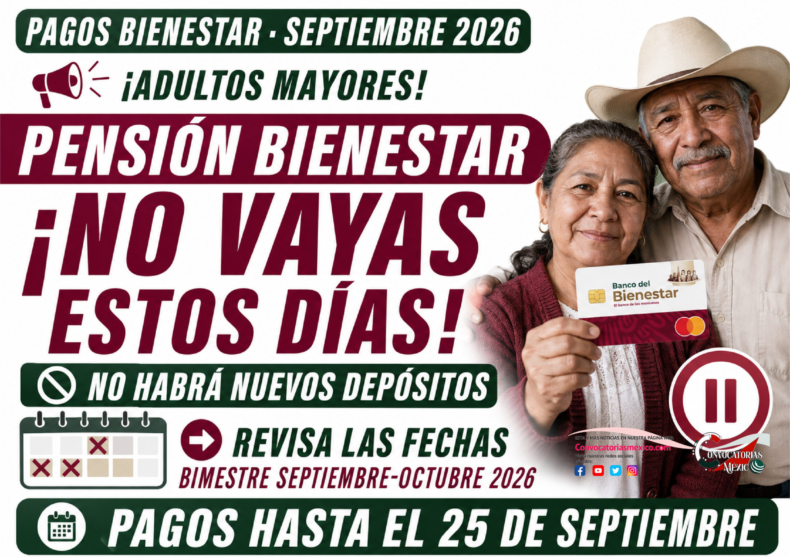 Pensión Bienestar no paga estos días de septiembre 2026: fechas sin depósito, incluidos fines de semana