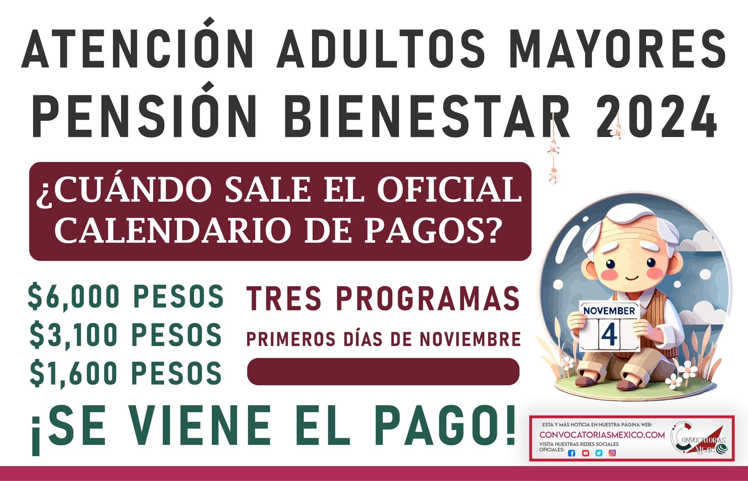 ¿Cuándo se publicará el calendario de pagos de la Pensión Bienestar correspondiente al bimestre noviembre-diciembre?
