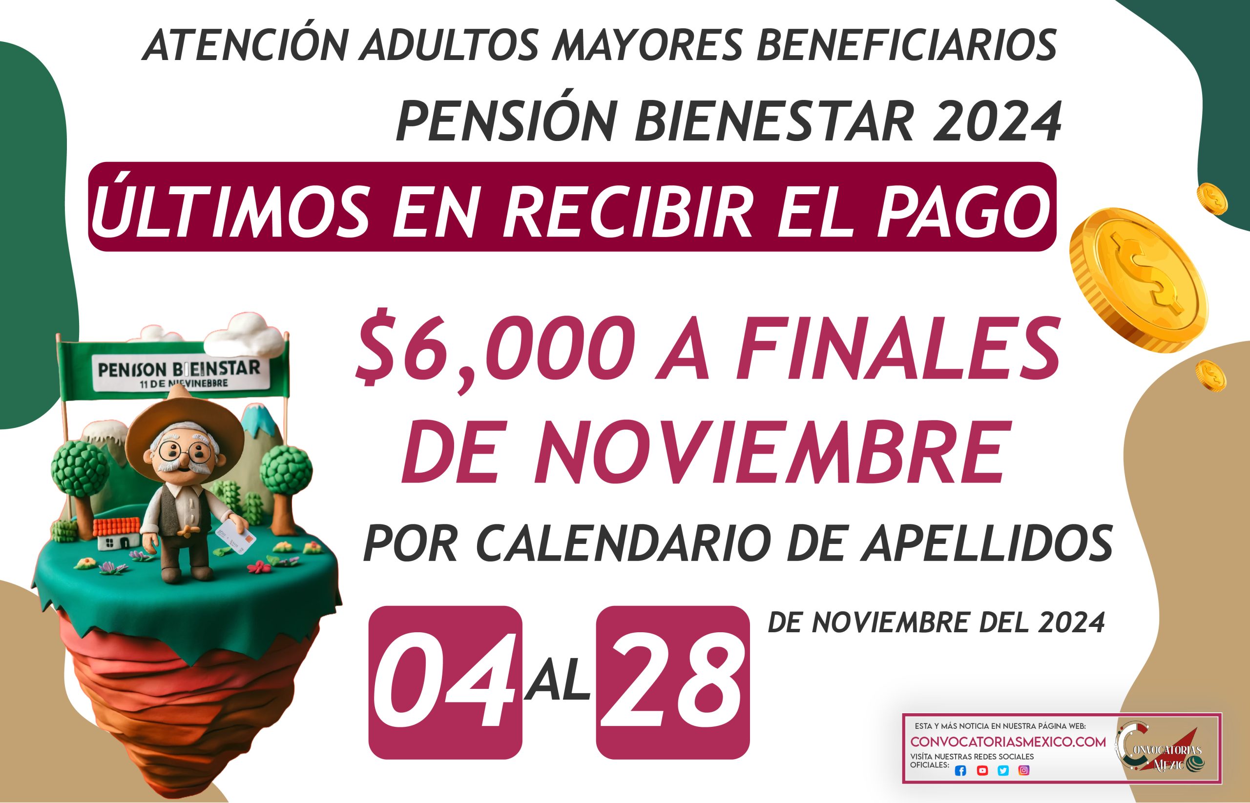 ¿Que adultos mayores recibien hasta las últimos días de noviembre el pago de la Pensión Bienestar 2024?