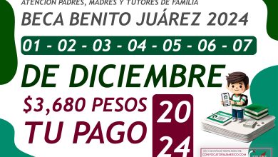01 - 02 - 03 - 04 de Diciembre A una semana recibes $3,680 pesos de la Beca Benito Juárez 2024