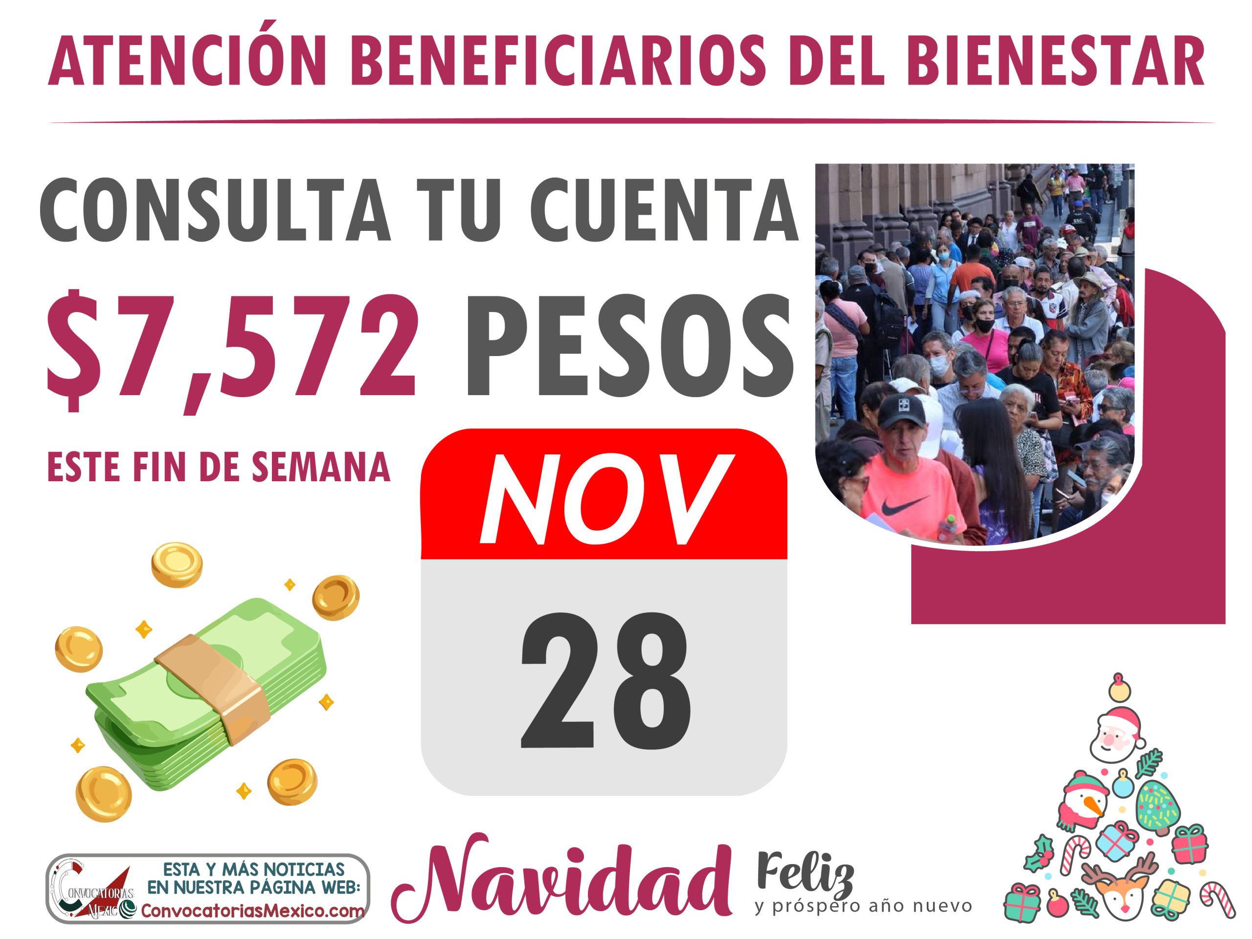 ¡PAGO CERCA! 28 DE NOVIEMBRE $7,572 Pesos para los beneficiarios del Bienestar