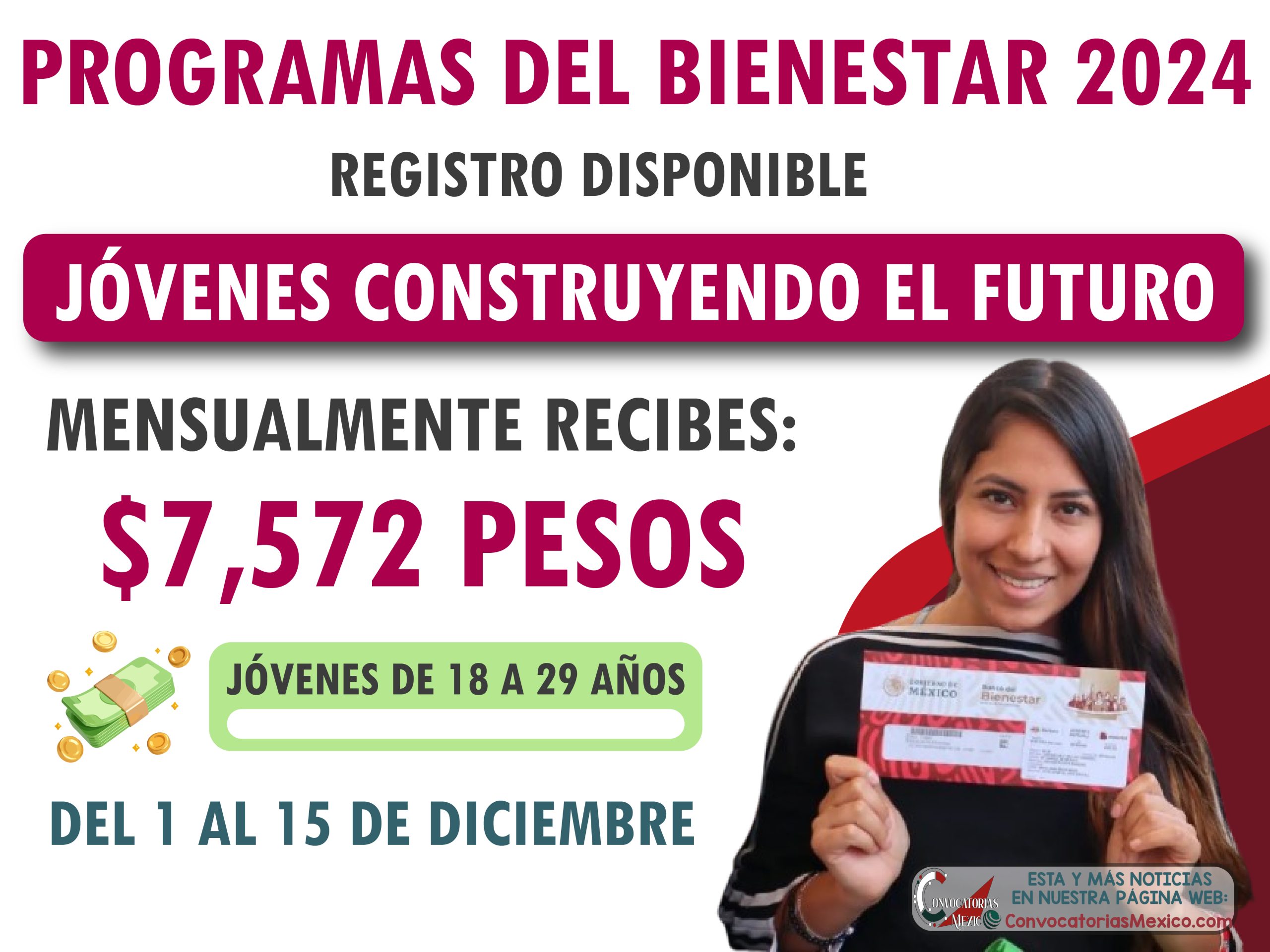 Del 1 al 15 de diciembre $7,572 registro disponible al programa de Jóvenes Construyendo el Futuro