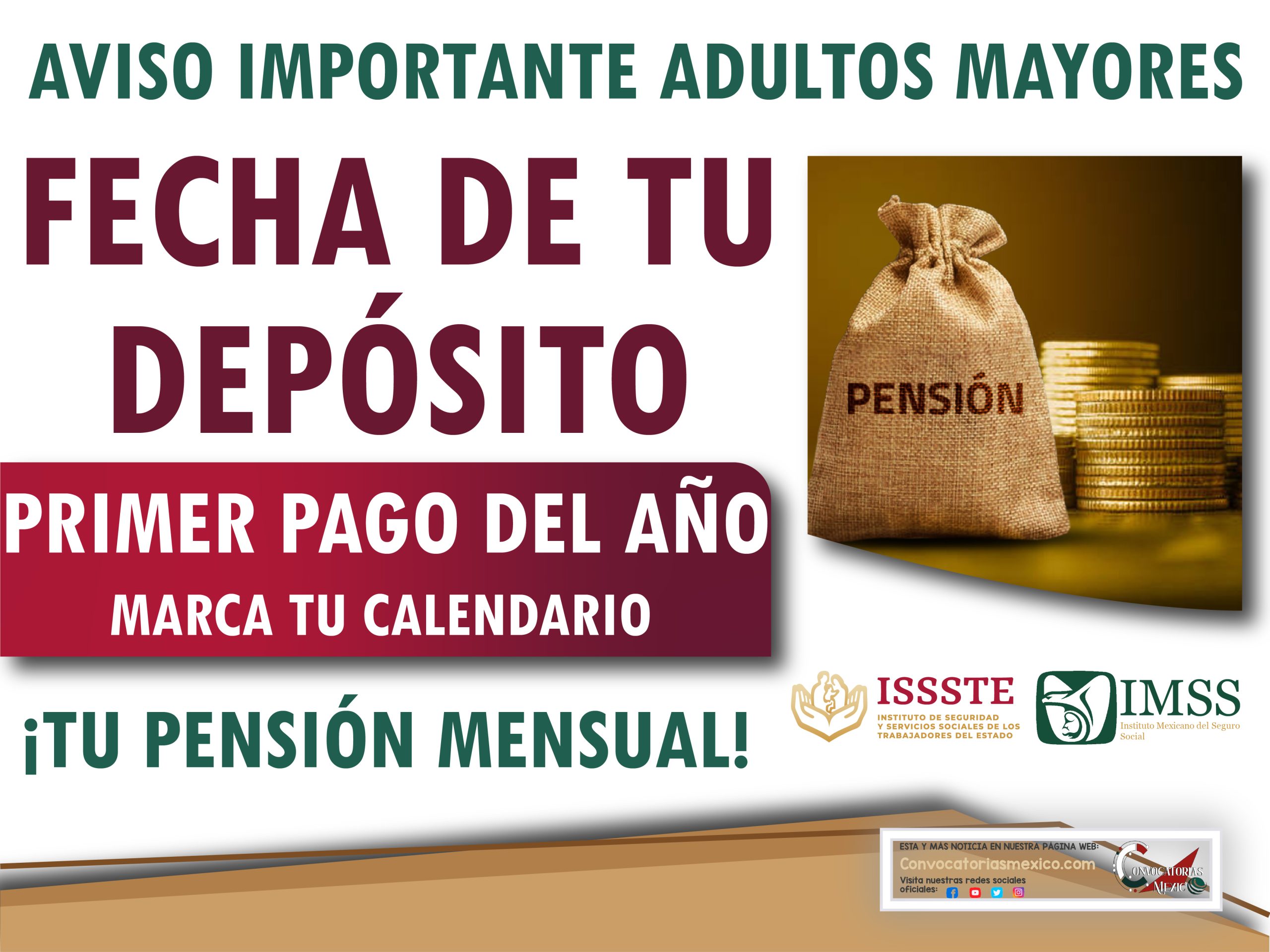 ¡Marca tu calendario! Fechas de pagos disponibles para la Pensión IMSS e ISSSTE