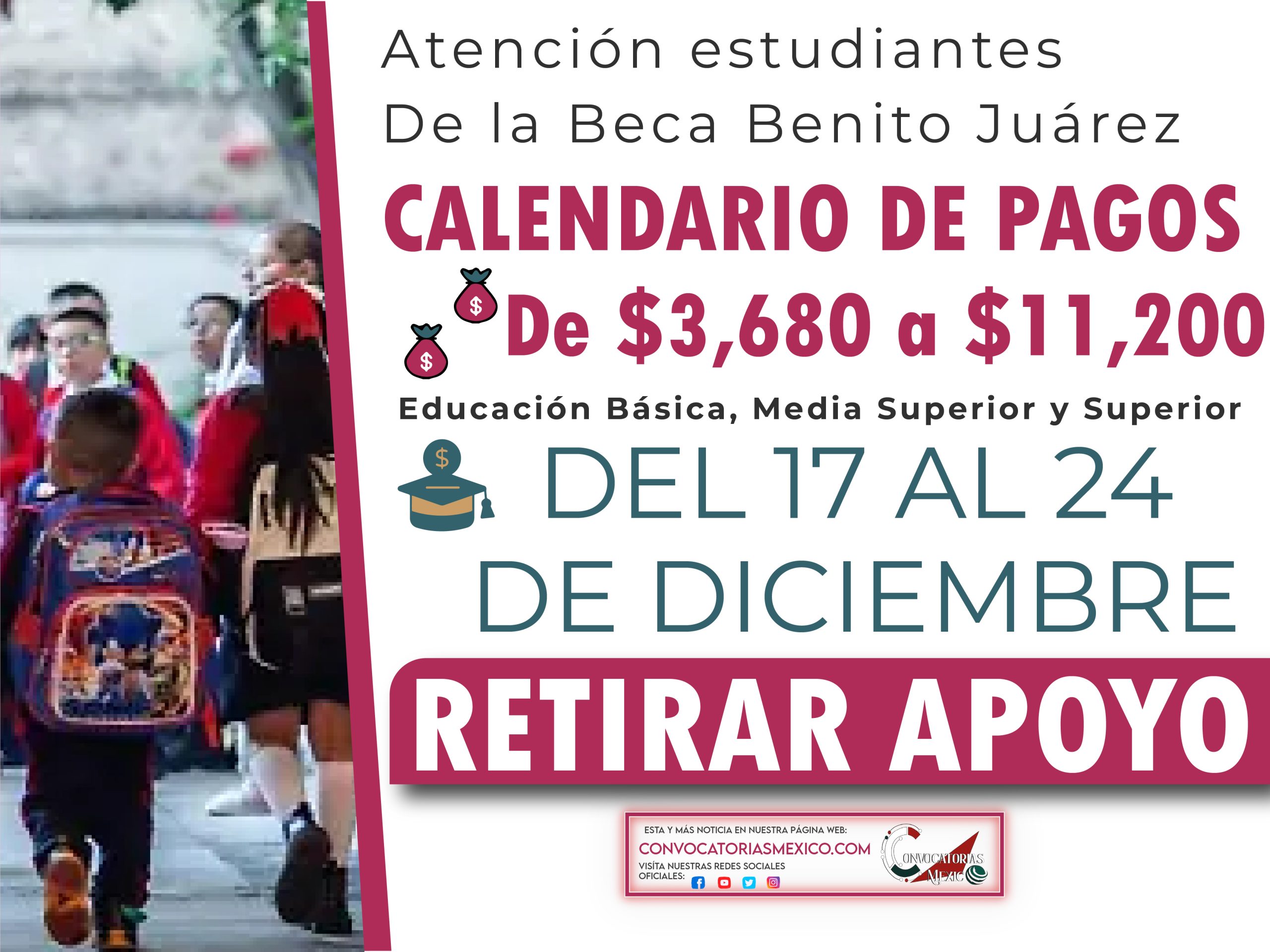 Del 17 al 24 de diciembre nuevos pagos para la Beca Benito Juárez 2024