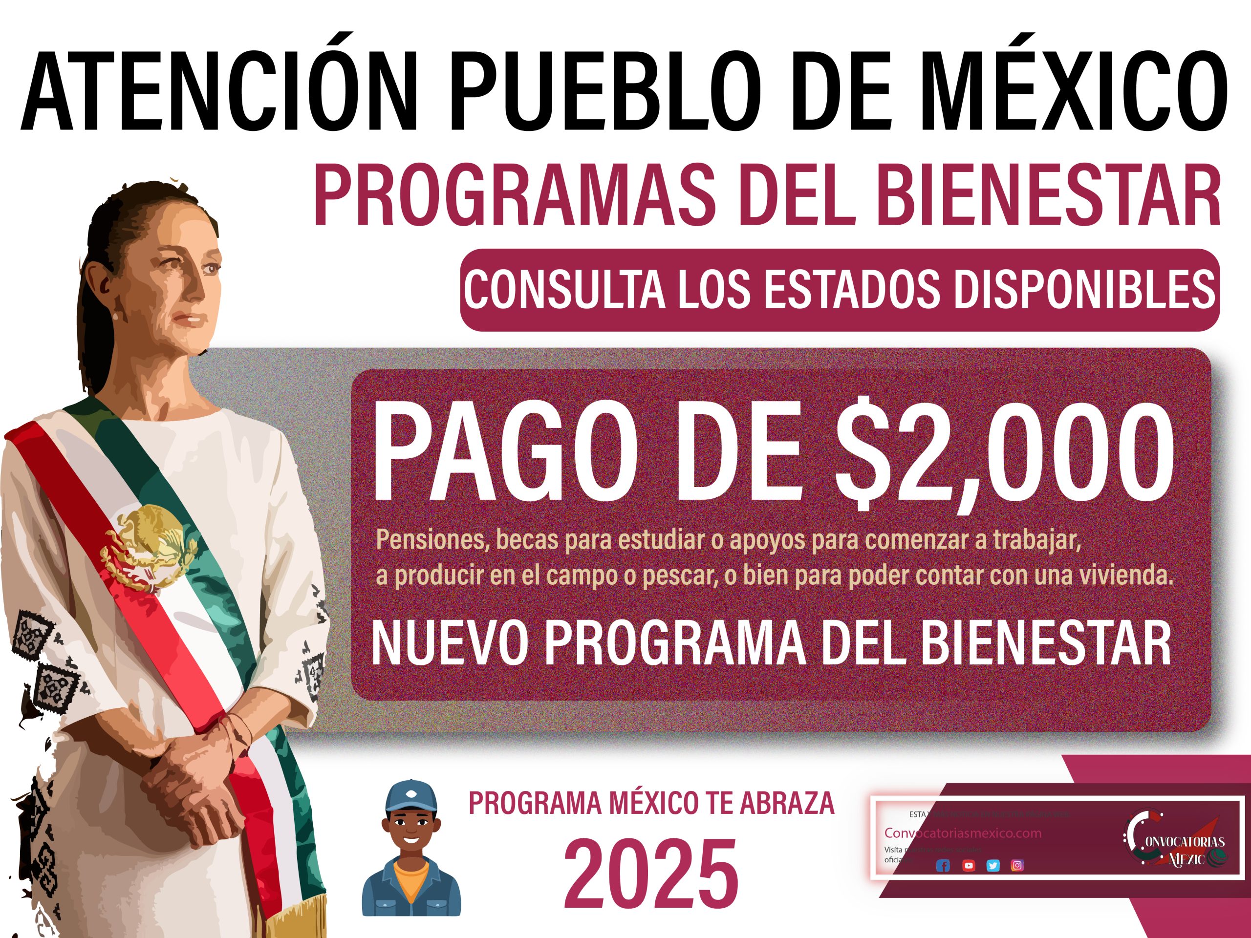Lista de Estados $2,000 pesos de este nuevo programa del bienestar por Claudia Sheinbaum Pardo