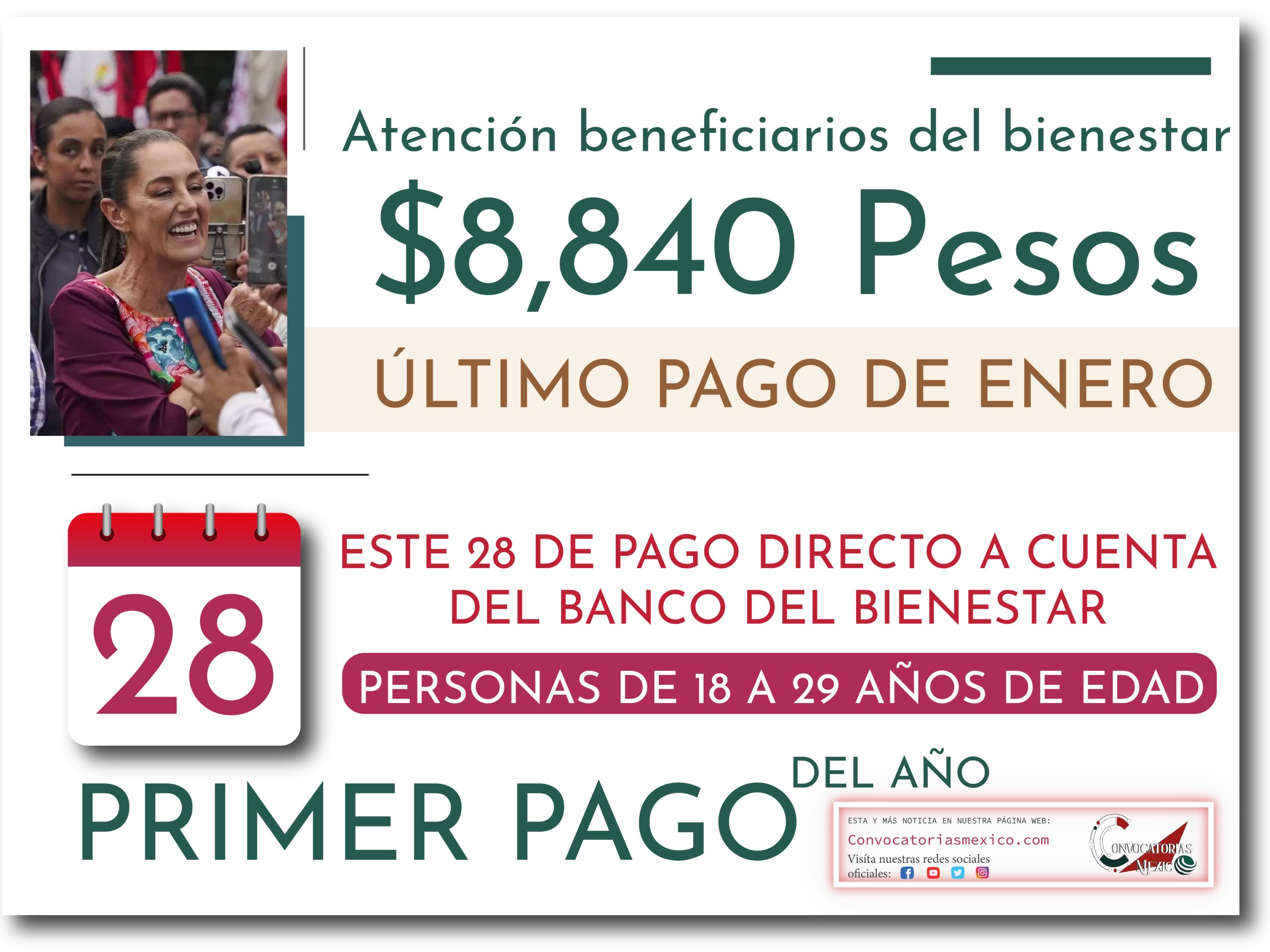 Pago de $8,840 a partir del 28 de enero de este programa del bienestar 2025