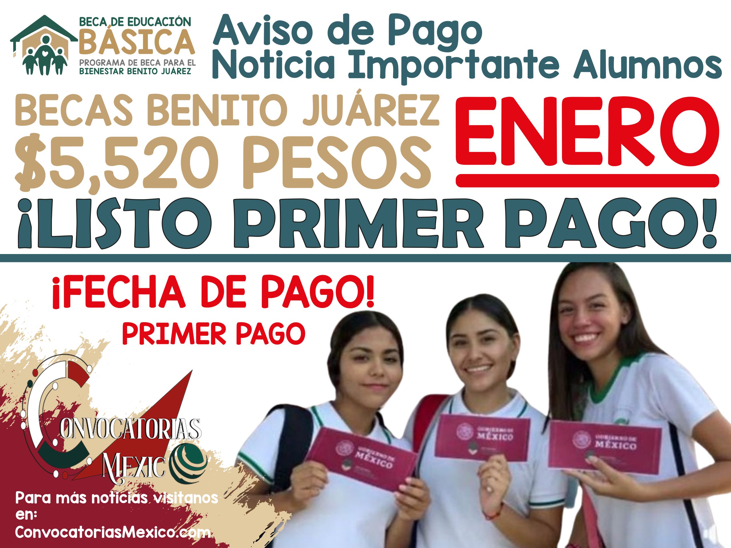 ¡EN ENERO! Pago de la Beca Benito Juárez: Primaria y Secundaria pago de $5,520 pesos