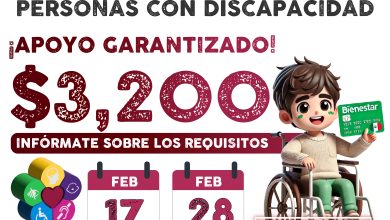 $3,200 pesos del 17 al 28 de febrero Registro del 17 al 28 de febrero a la Pensión Bienestar para las Personas con Discapacidad 2025