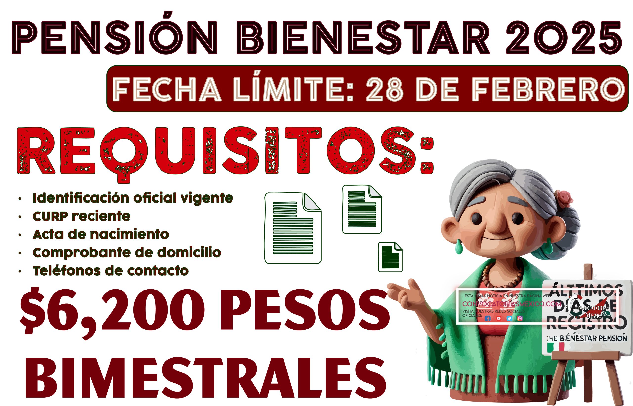 Últimos dos días para recibir el pago de $6,200 pesos de la Pensión Bienestar 2025