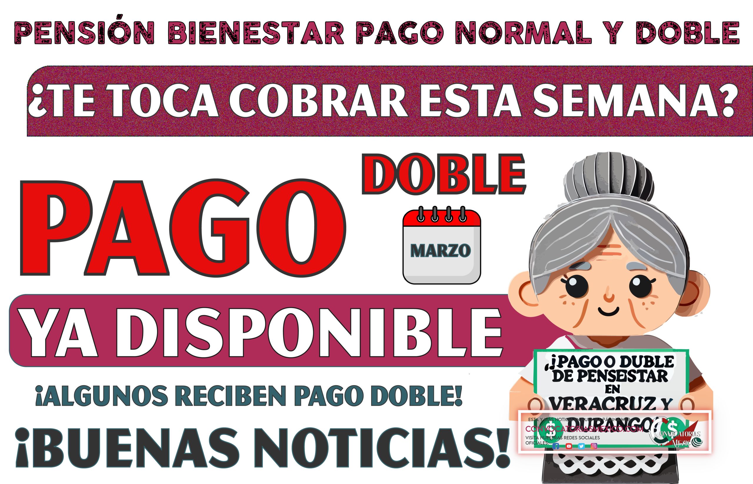 Pago fin de semana ¡DOBLE Y NORMAL! Adultos Mayores de la Pensión Bienestar 2025