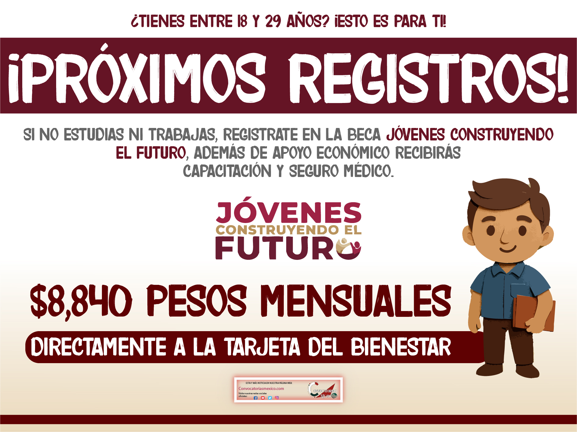 Próximo registro disponible $8,840 pesos de Jóvenes Construyendo el Futuro 2025