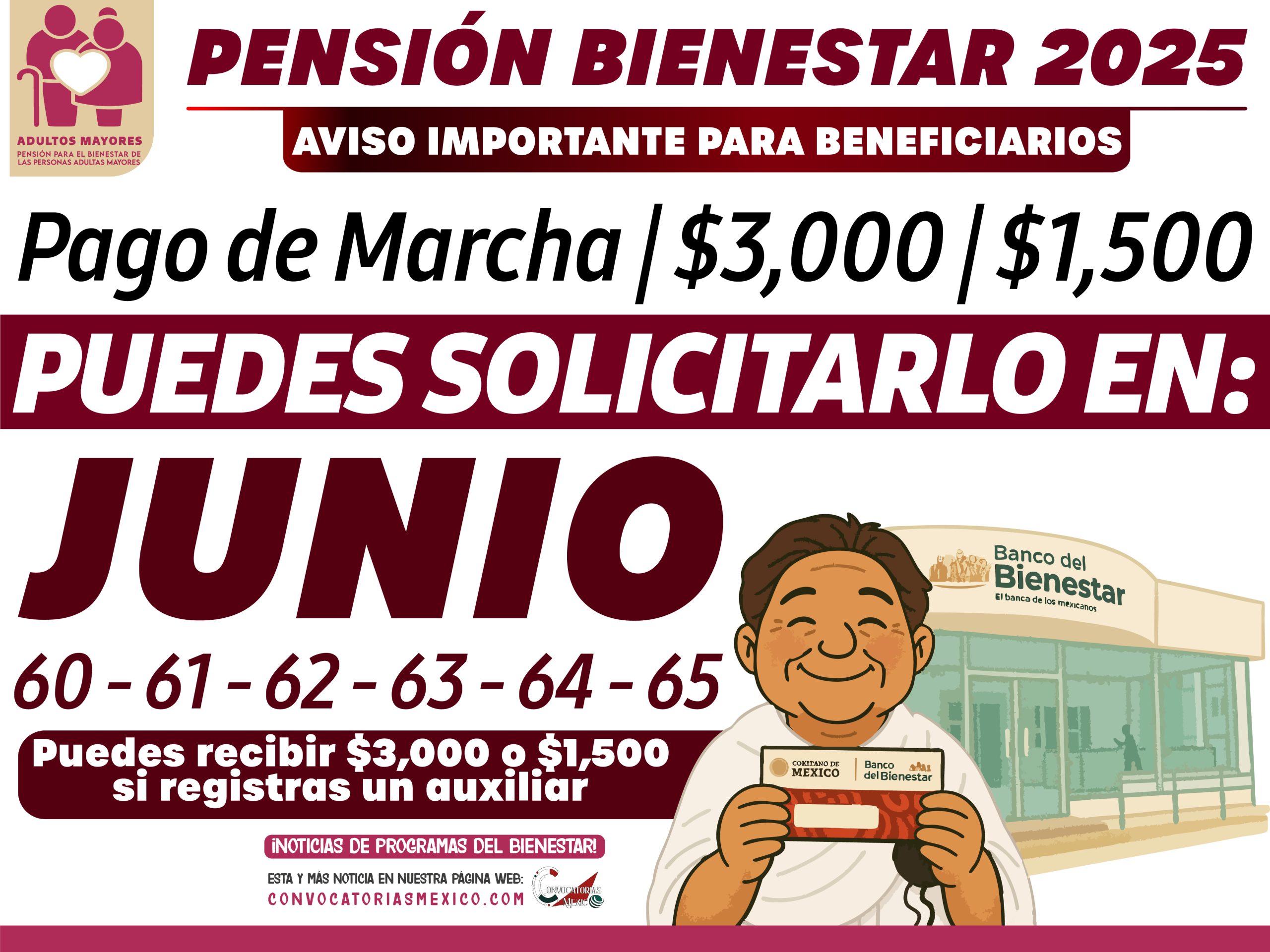 ¡EN JUNIO! Puedes recibir $3,000 o $1,500 si registras un auxiliar de la Pensión Bienestar 2025