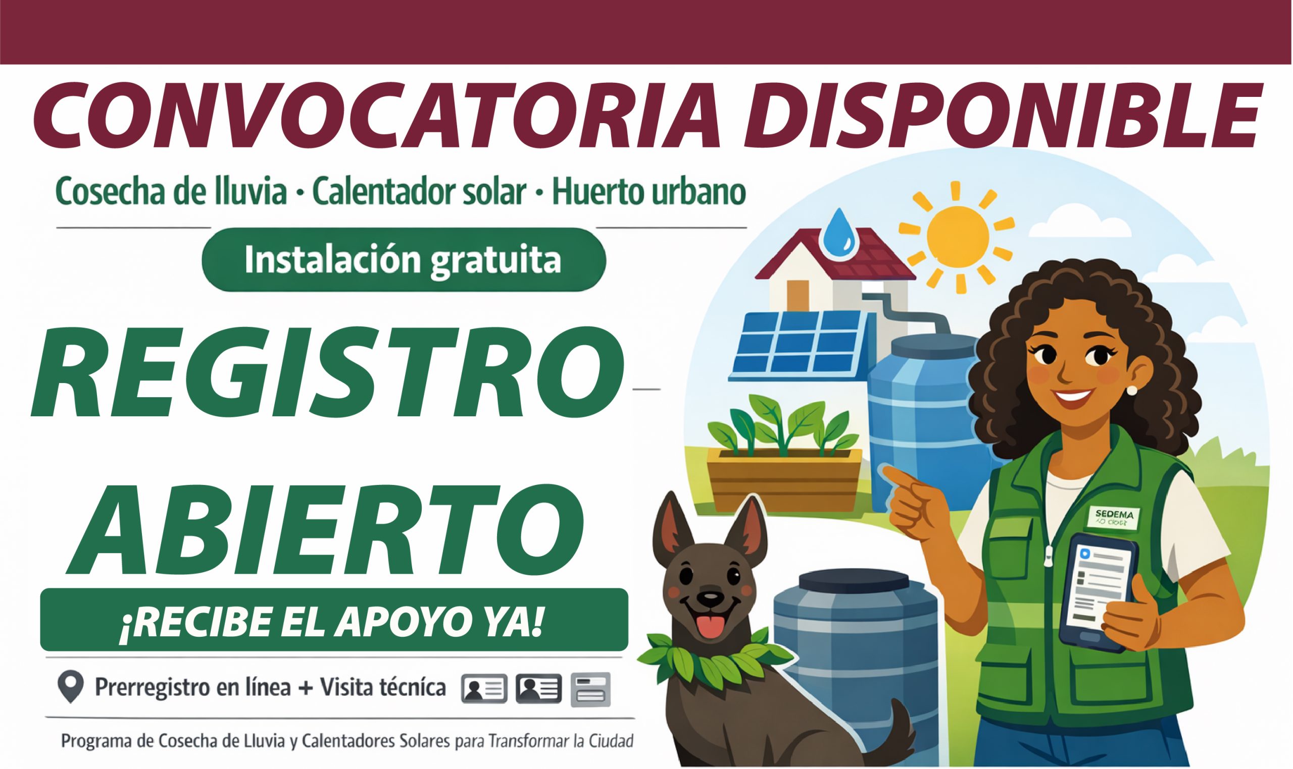 Registro para obtener cosecha de lluvia, calentadores solares y huertos urbanos con instalación gratuita