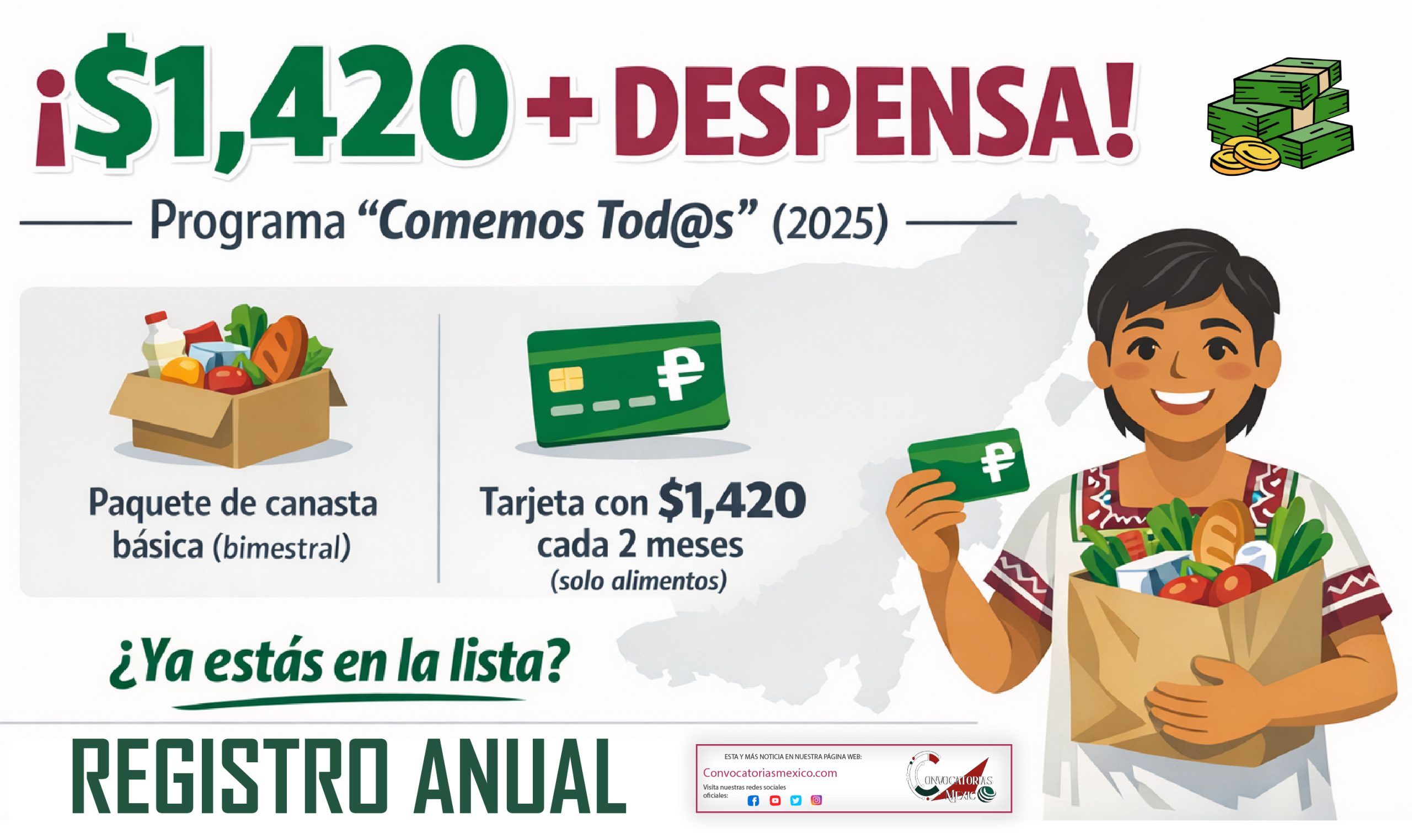 ¿Ya estás en la lista? $1,420 + Despensa del programa Comemos Tod@s
