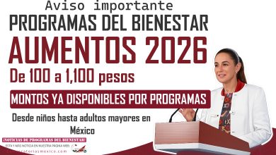 Aumentos de $100 hasta $1,000 pesos de los programas del bienestar 2026