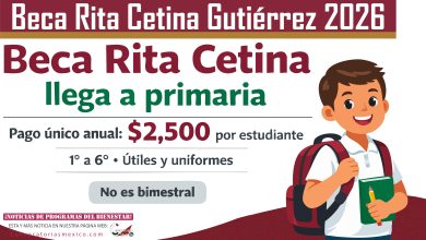 Pago de $2,500 pesos único anual por parte de la Beca Rita Cetina Primaria 2026