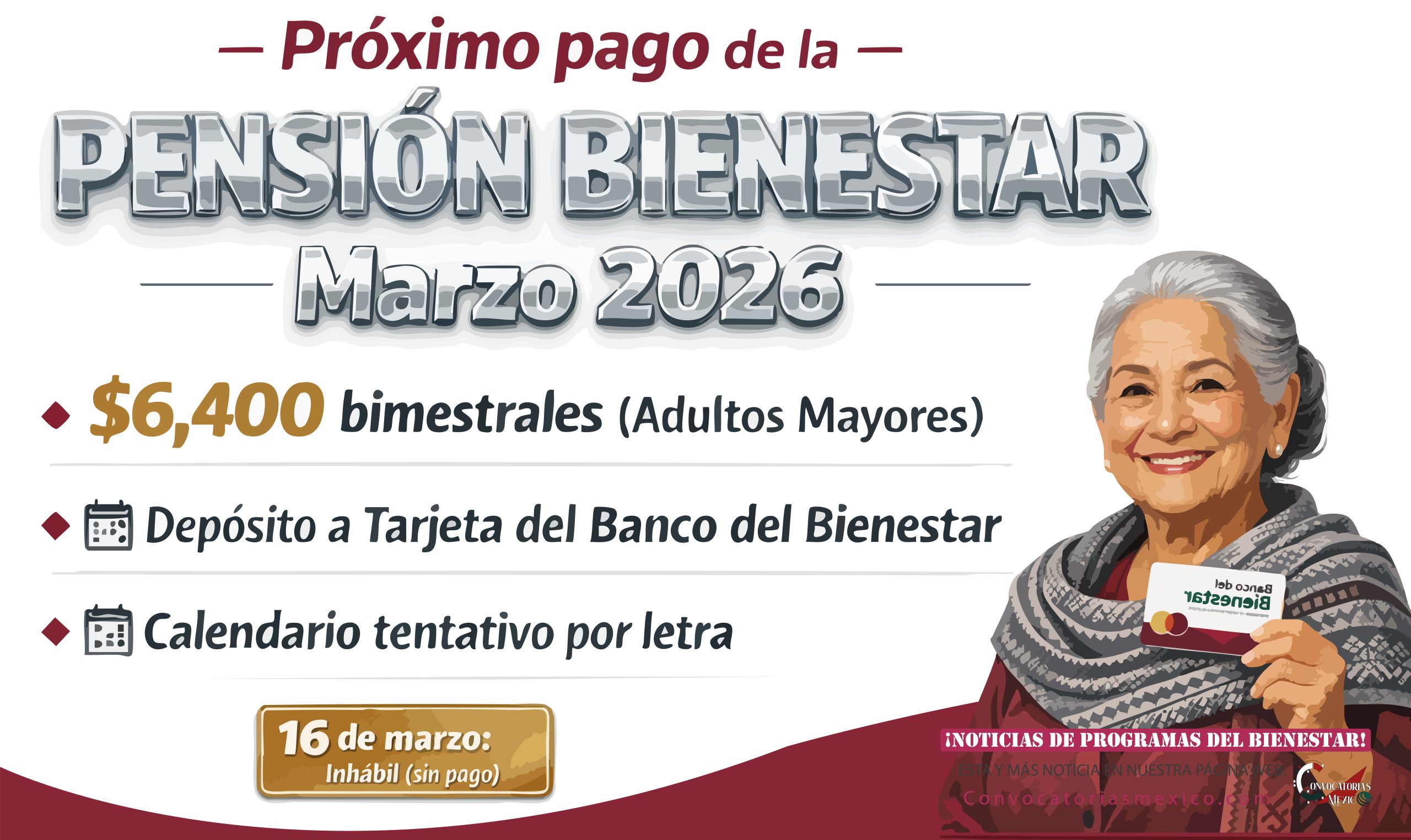 ¡Calendario tentativo de pagos! En marzo pago operativo de pagos de la Pensión Bienestar 2026