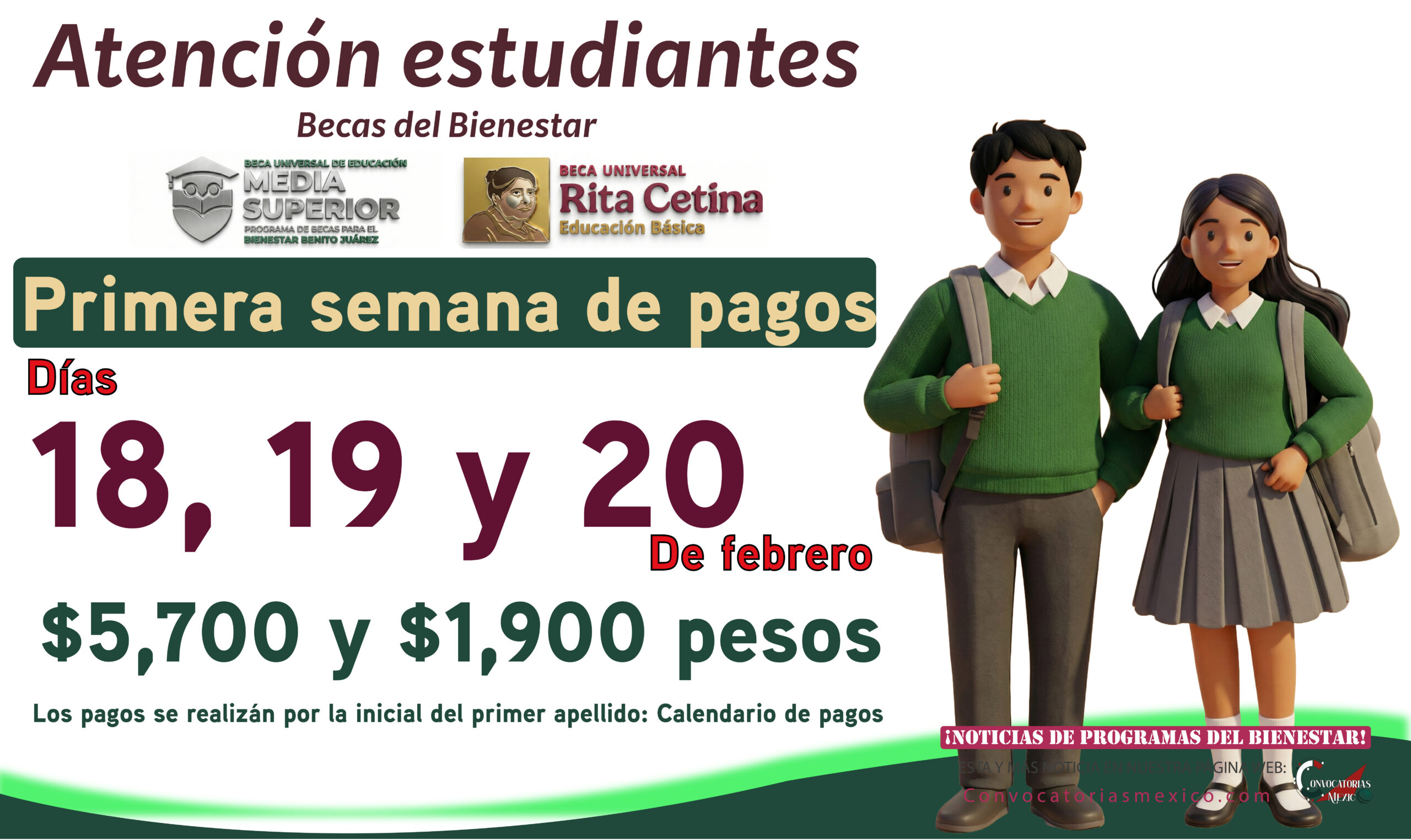 $5,700 y $1,900 pesos Primera semana de pagos de las Becas del Bienestar: calendario por apellidos