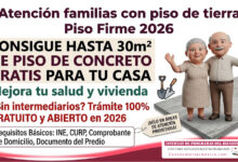 Hasta 30 m2 de piso de concreto gratis para tu casa programa Piso Firme en 2026