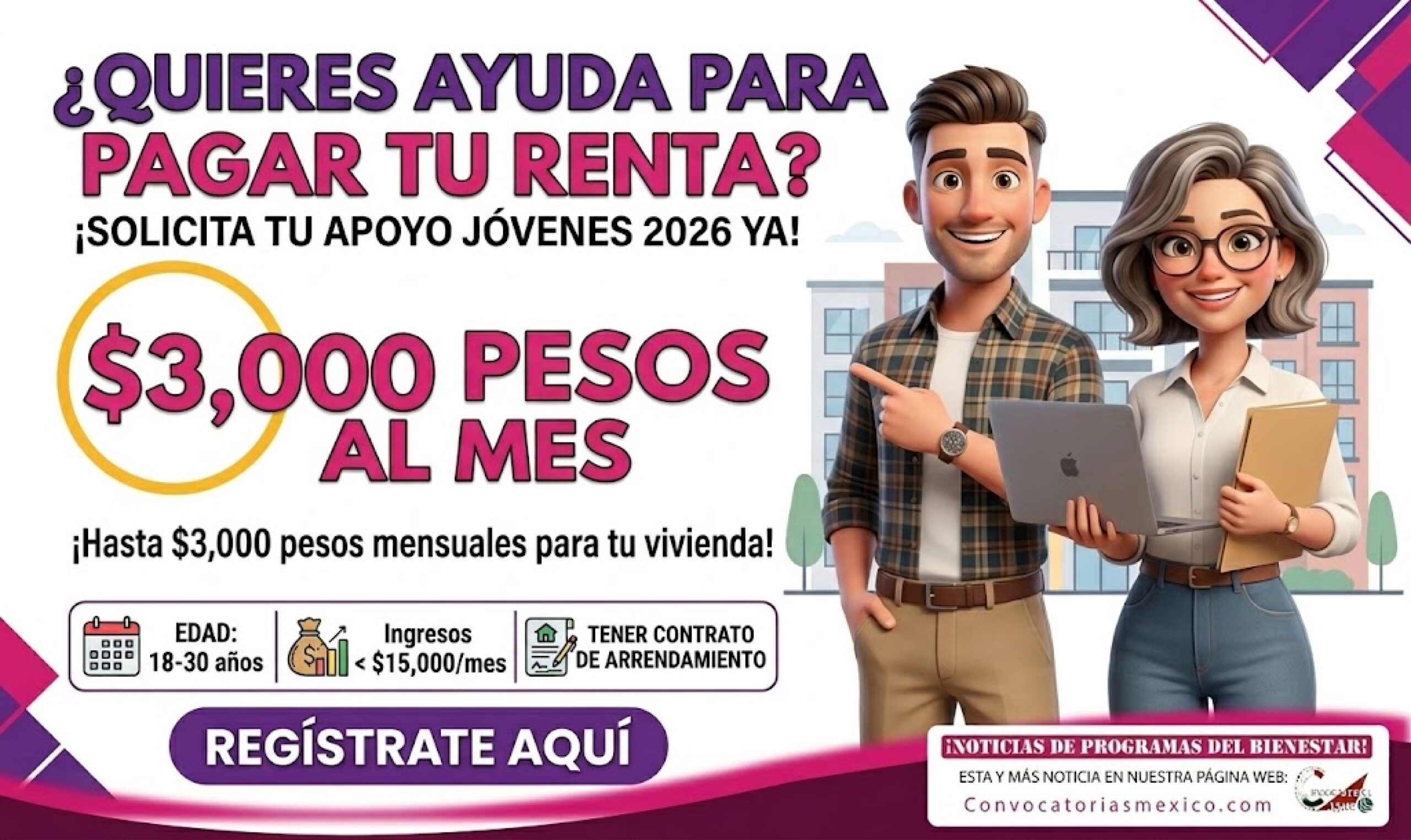 Se lanza Apoyo de Renta para Jóvenes 2026: hasta 3 mil pesos al mes para pagar vivienda
