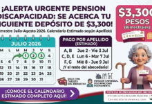 ¡Calendario estimado de la Pensión Bienestar para Personas con Discapacidad del bimestre julio-agosto 2026!