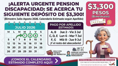 ¡Calendario estimado de la Pensión Bienestar para Personas con Discapacidad del bimestre julio-agosto 2026!