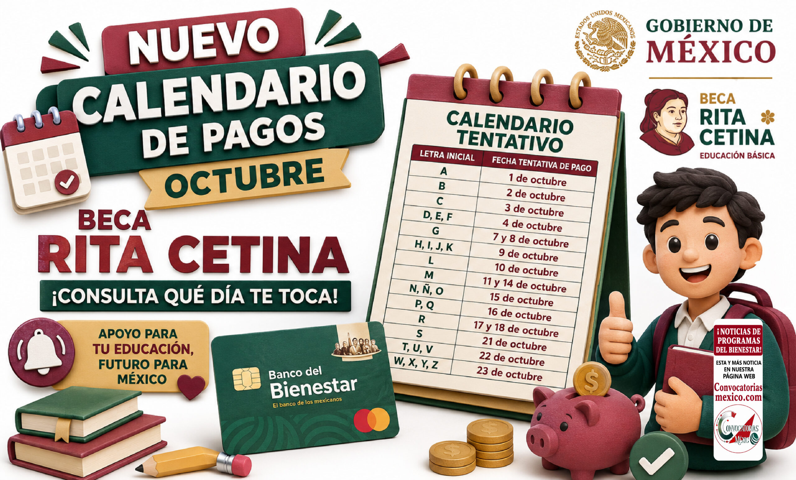 Nuevo calendario de pagos para los estudiantes beneficiarios de la Beca Rita Cetina en octubre: conoce qué día te toca según el calendario tentativo