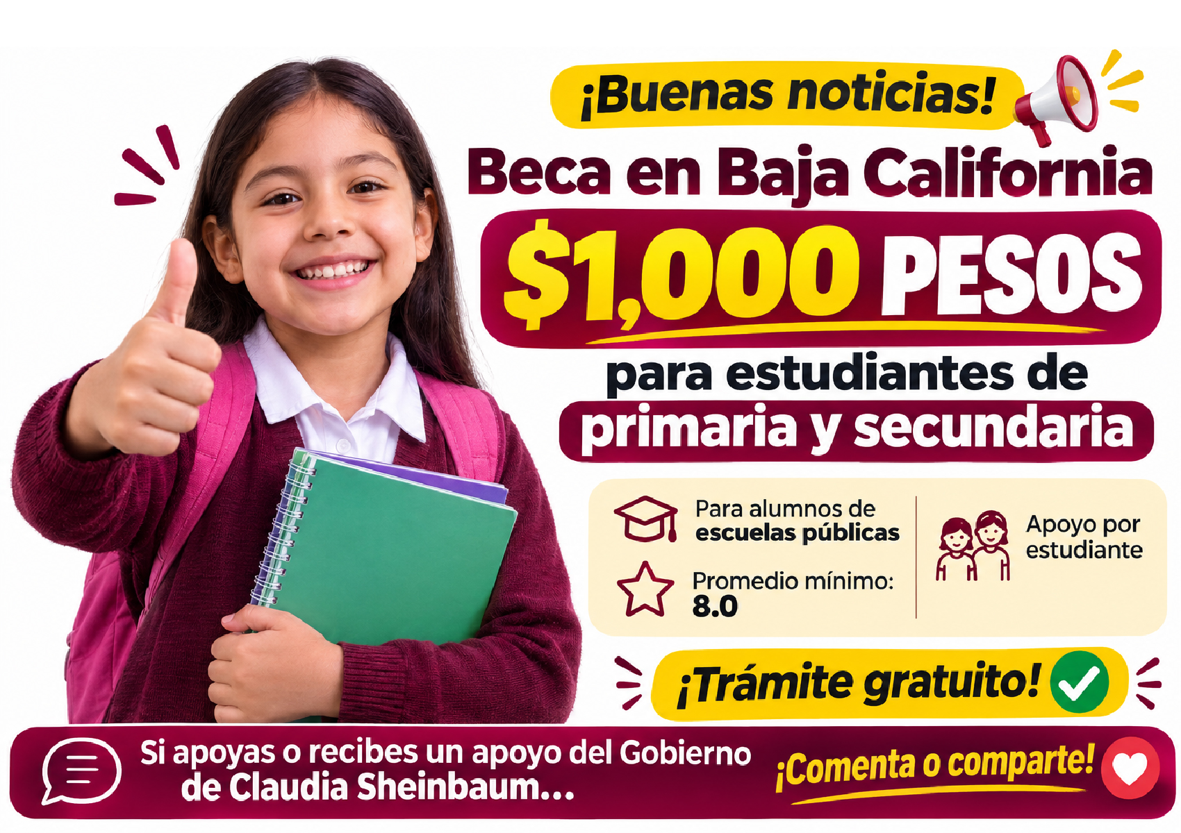 Beca de $1,000 en Baja California para estudiantes de primaria y secundaria: requisitos y cómo solicitarla